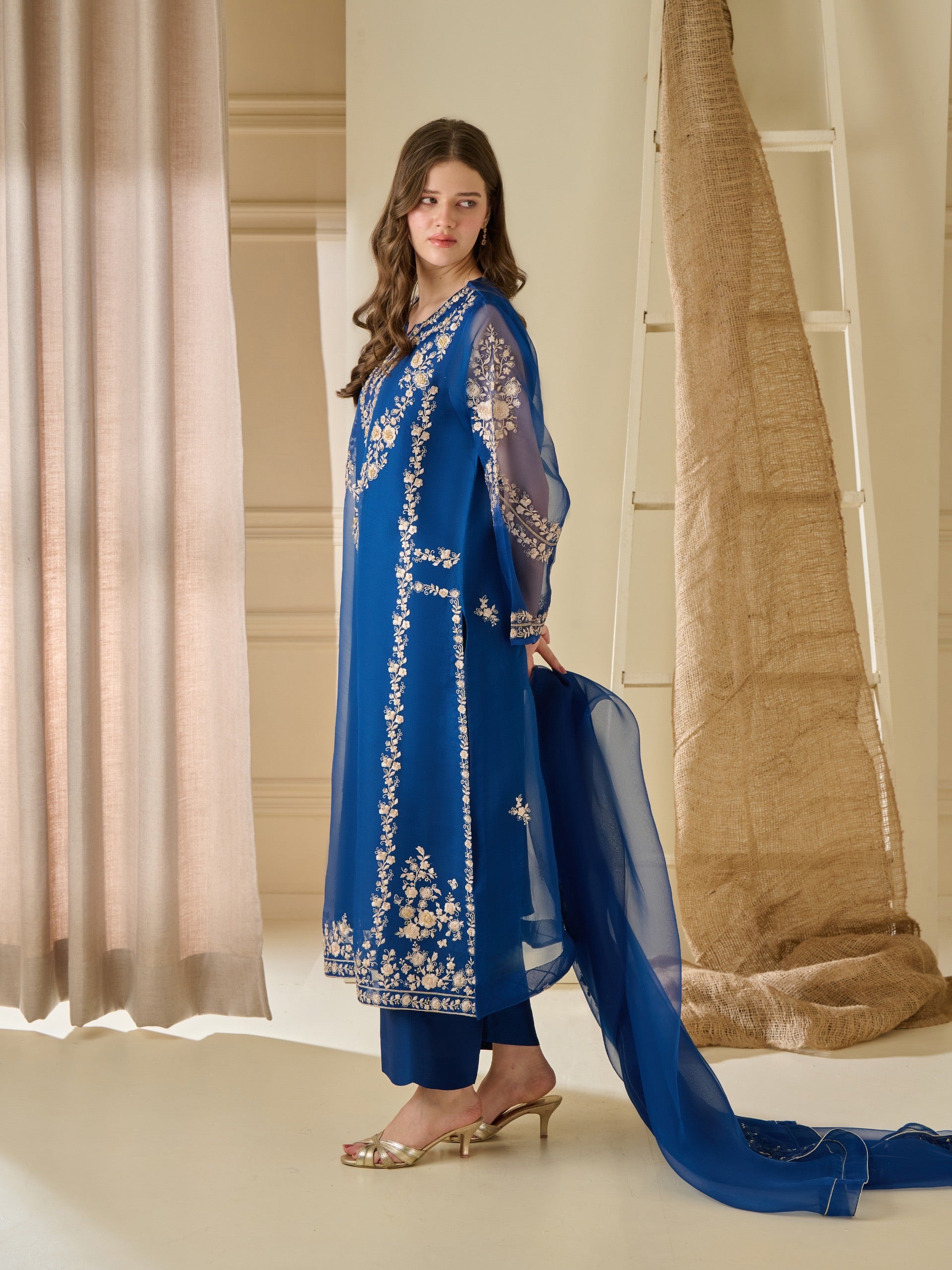 3 Piece - Pure Organza Embroidered Suit S110188 - Image 7