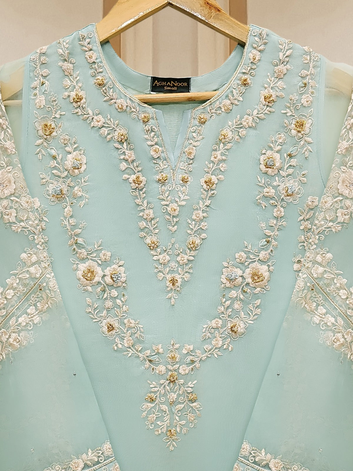 3 Piece - Pure Organza Embroidered Suit S110230 - Image 3