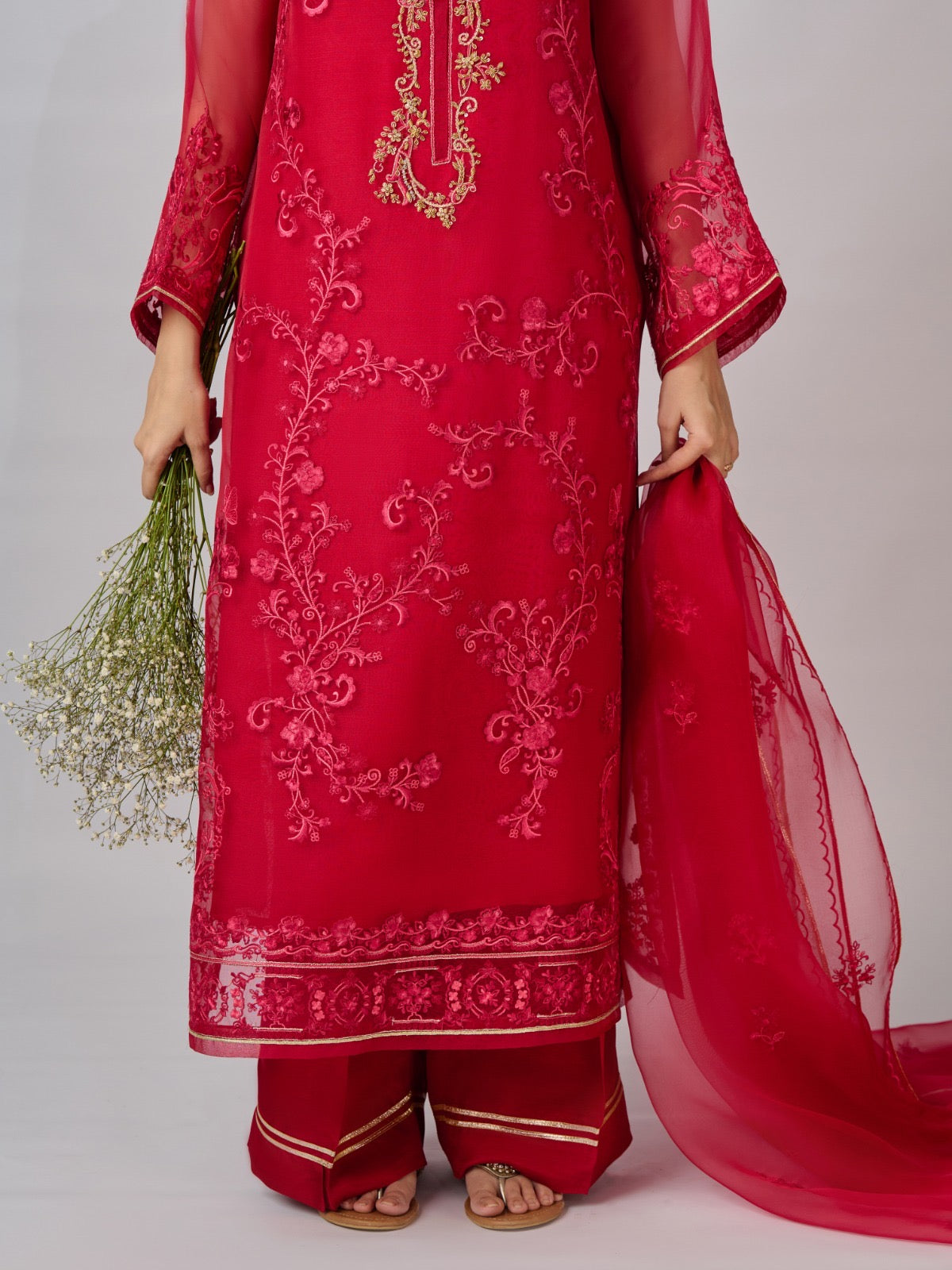 3 Piece - Pure Organza Embroidered Suit S110348 - Image 3