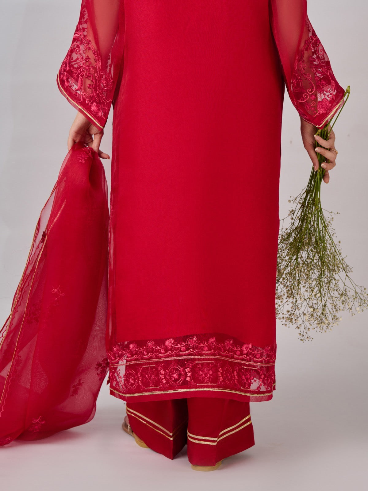 3 Piece - Pure Organza Embroidered Suit S110348 - Image 4