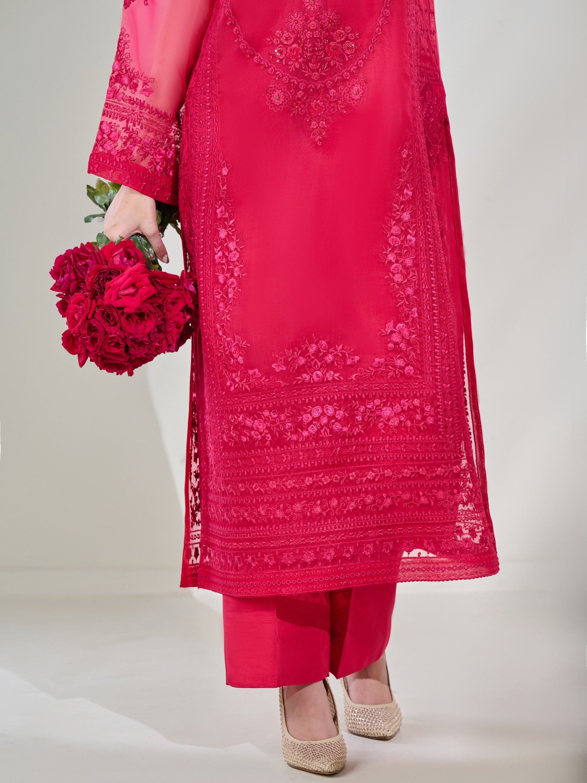 3 Piece - Pure Organza Embroidered Suit S110427 - Image 3