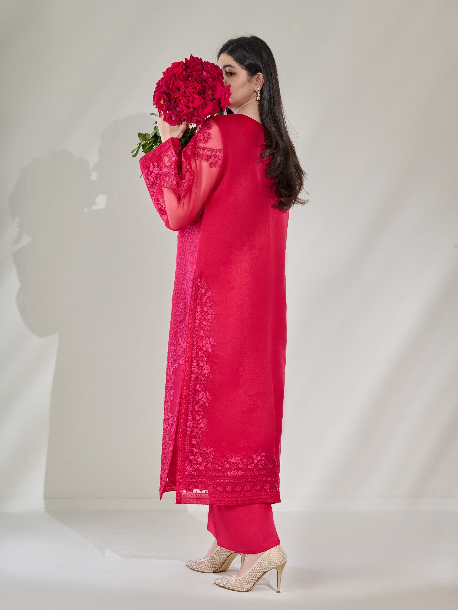 3 Piece - Pure Organza Embroidered Suit S110427 - Image 4