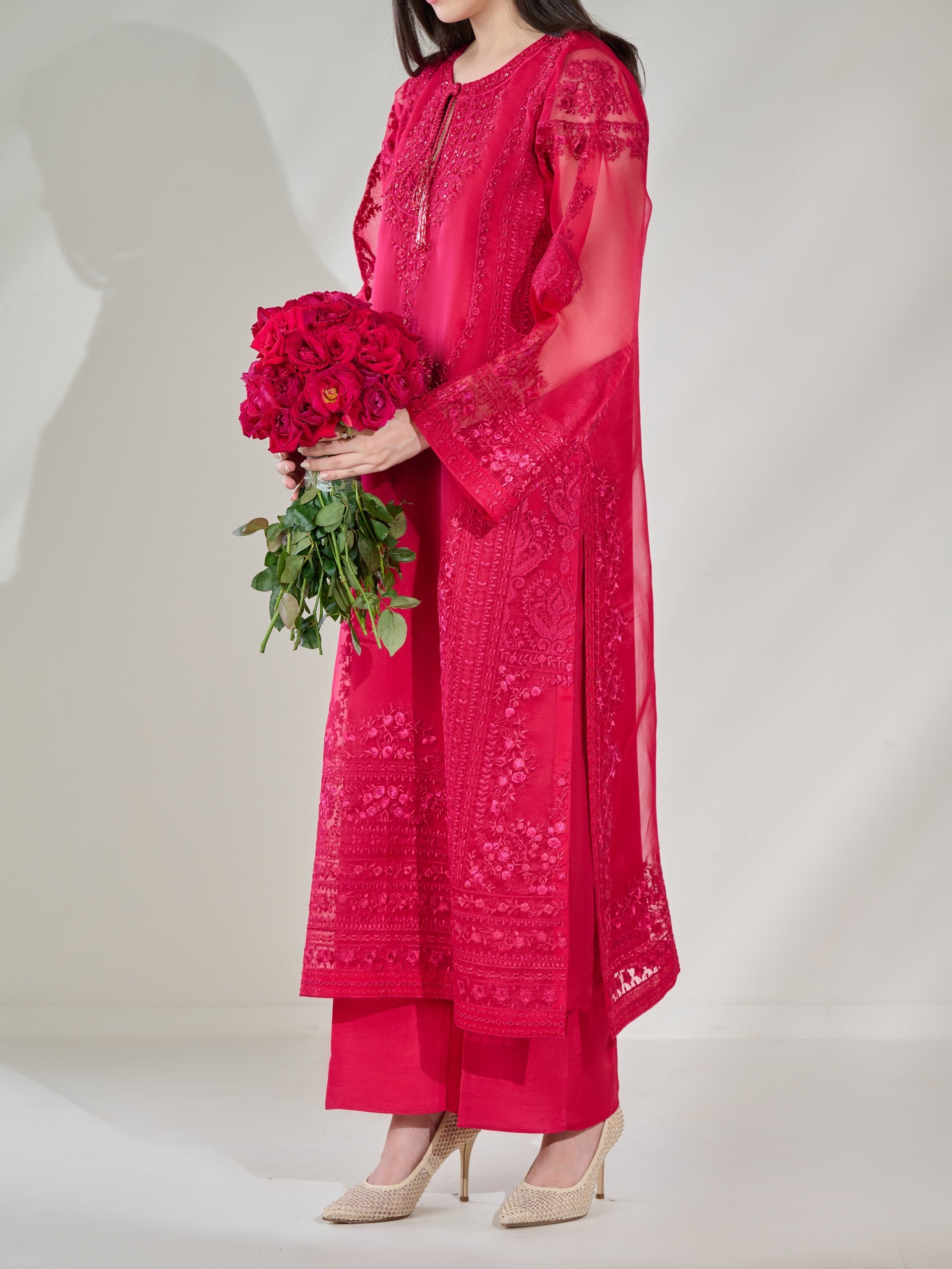 3 Piece - Pure Organza Embroidered Suit S110427 - Image 5