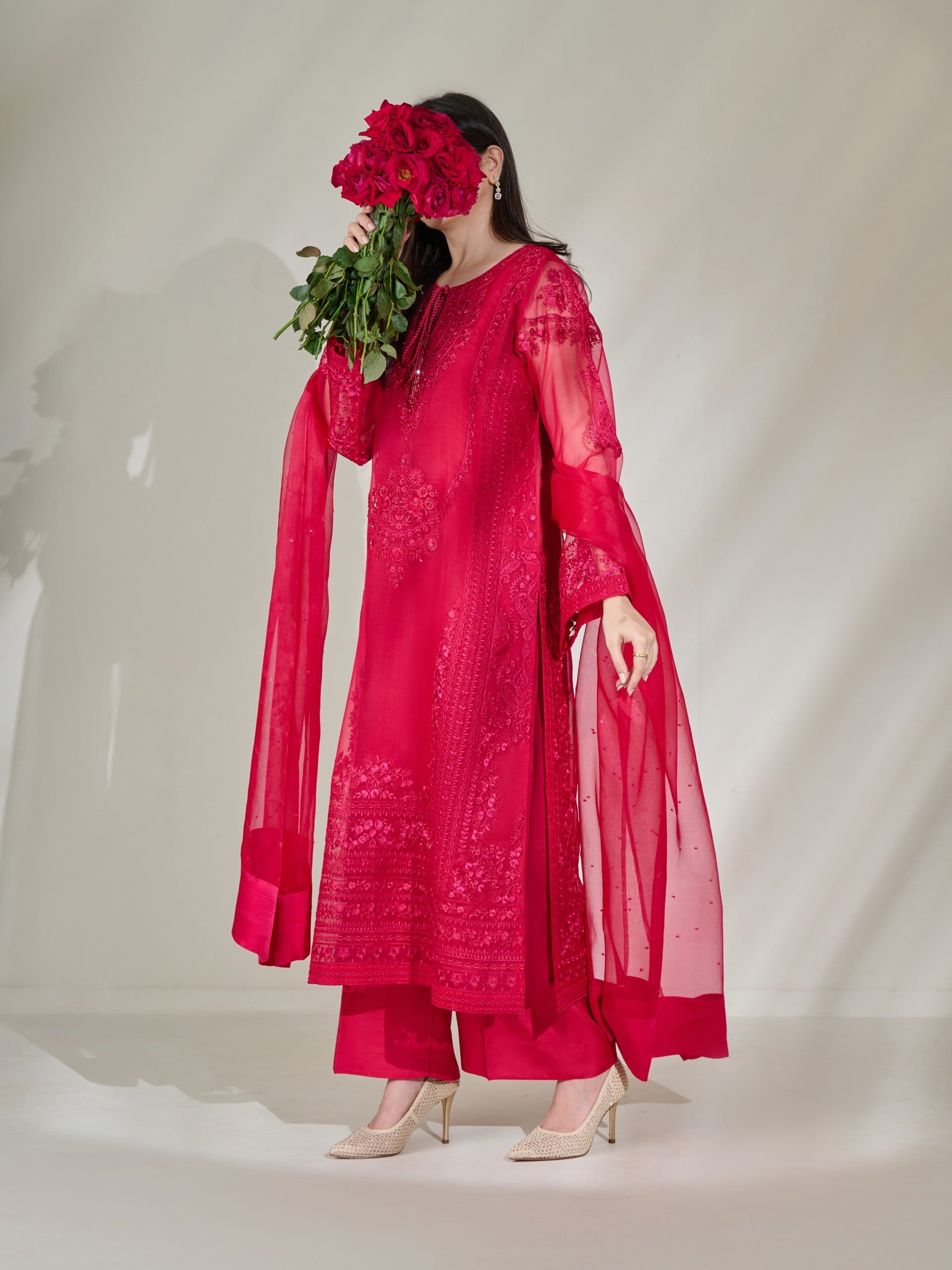 3 Piece - Pure Organza Embroidered Suit S110427 - Image 6