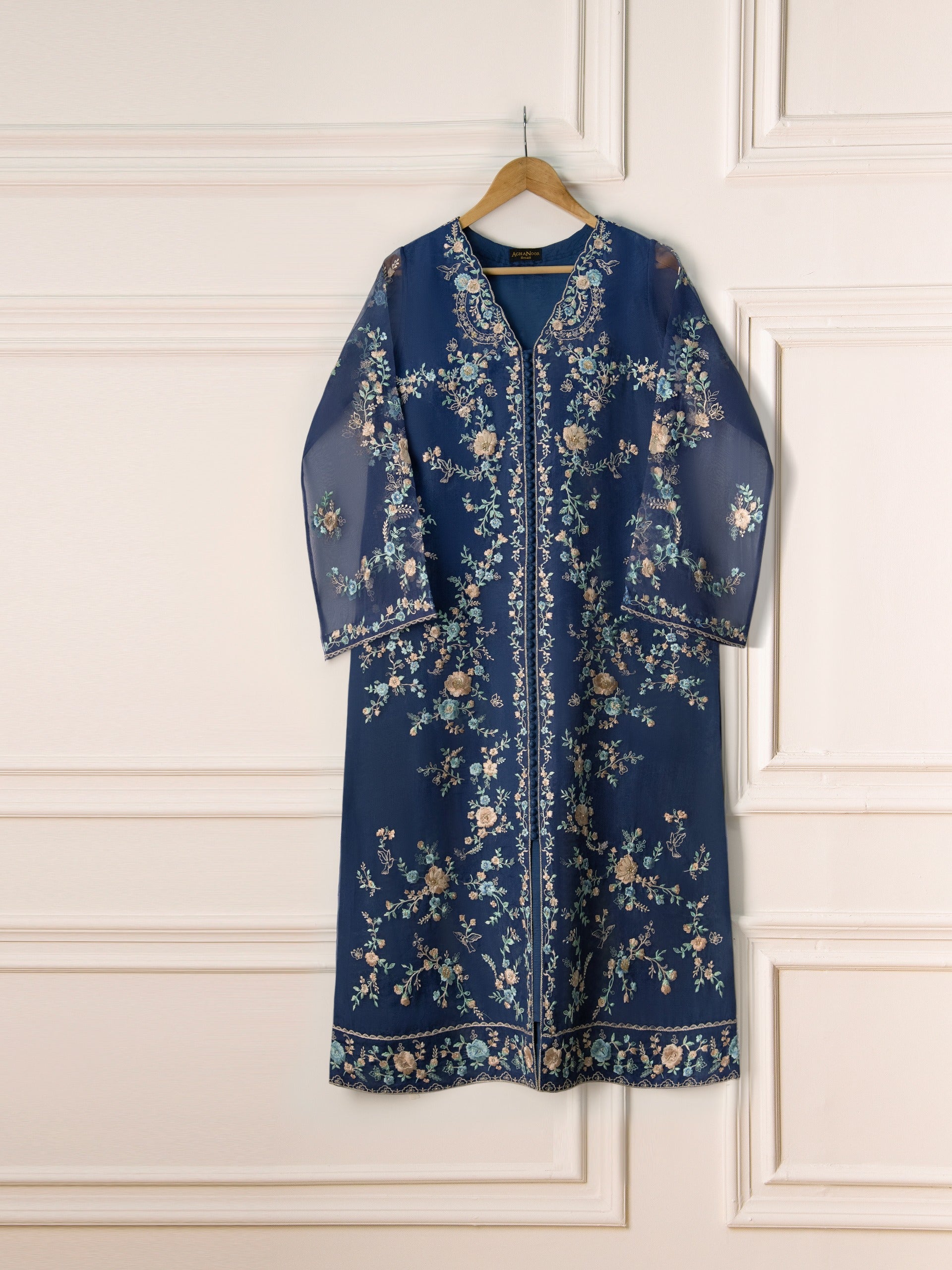 3 Piece - Pure Organza Embroidered Suit S110886 - Image 2