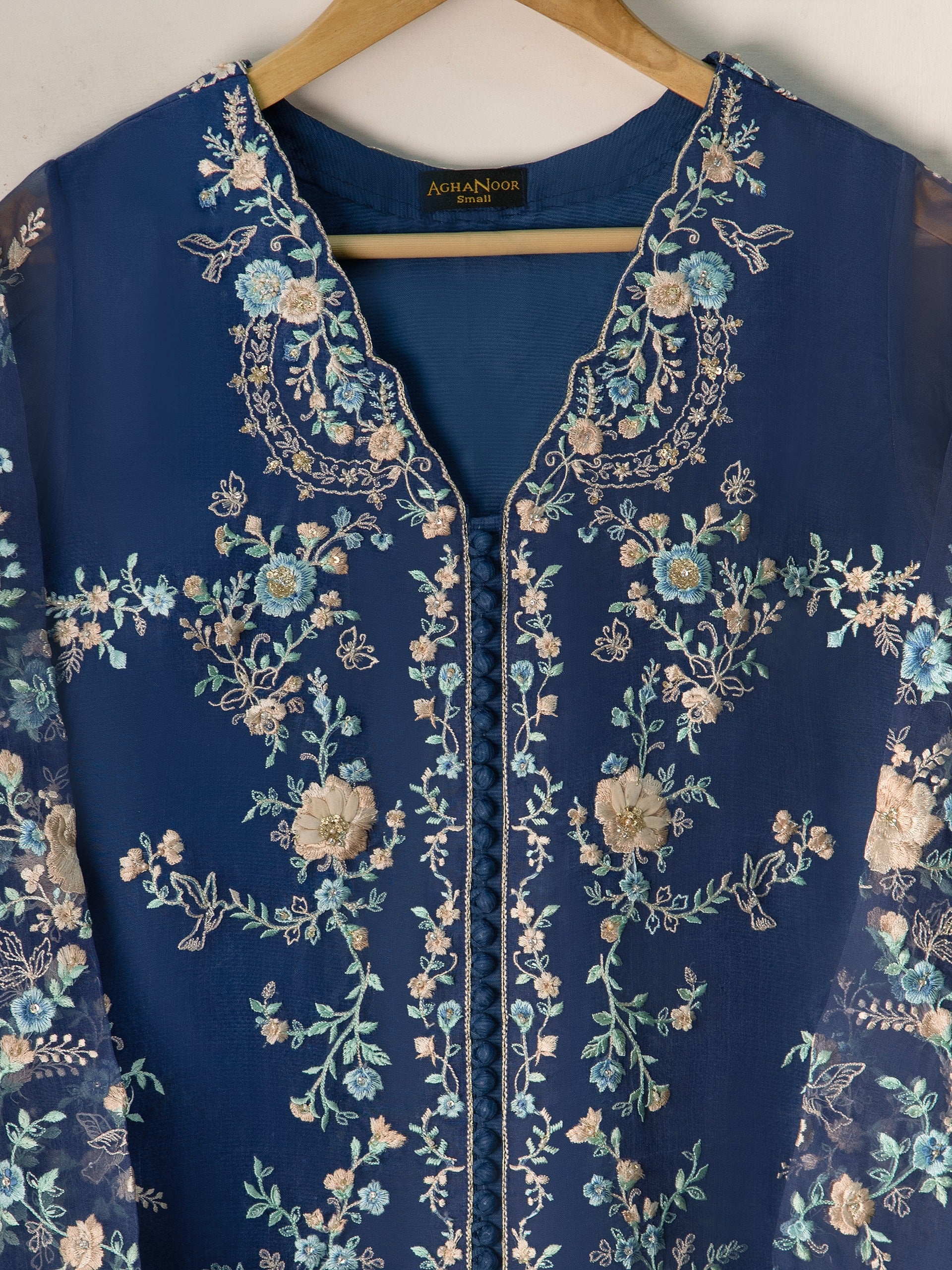 3 Piece - Pure Organza Embroidered Suit S110886 - Image 3