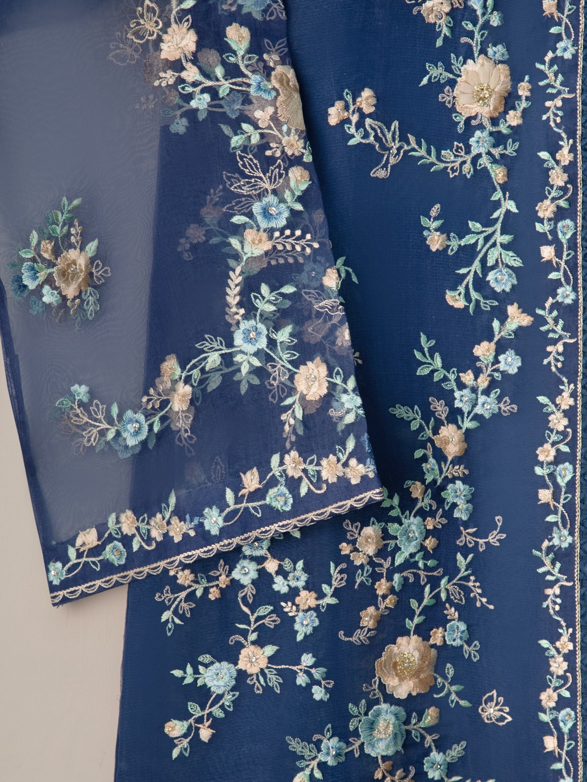 3 Piece - Pure Organza Embroidered Suit S110886 - Image 5