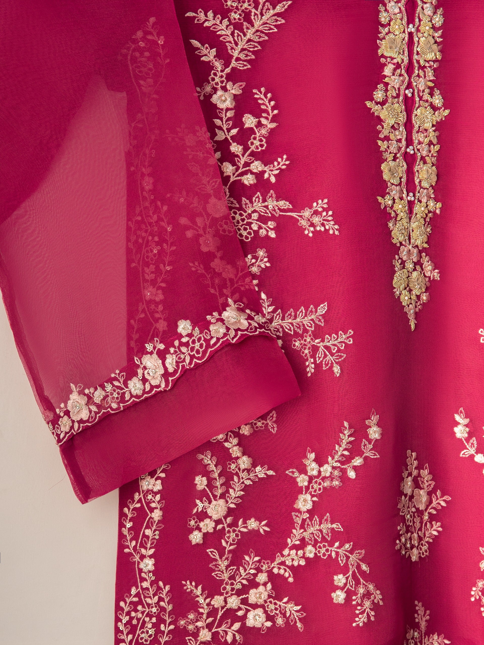 3 Piece - Pure Organza Embroidered Suit S110966 - Image 4