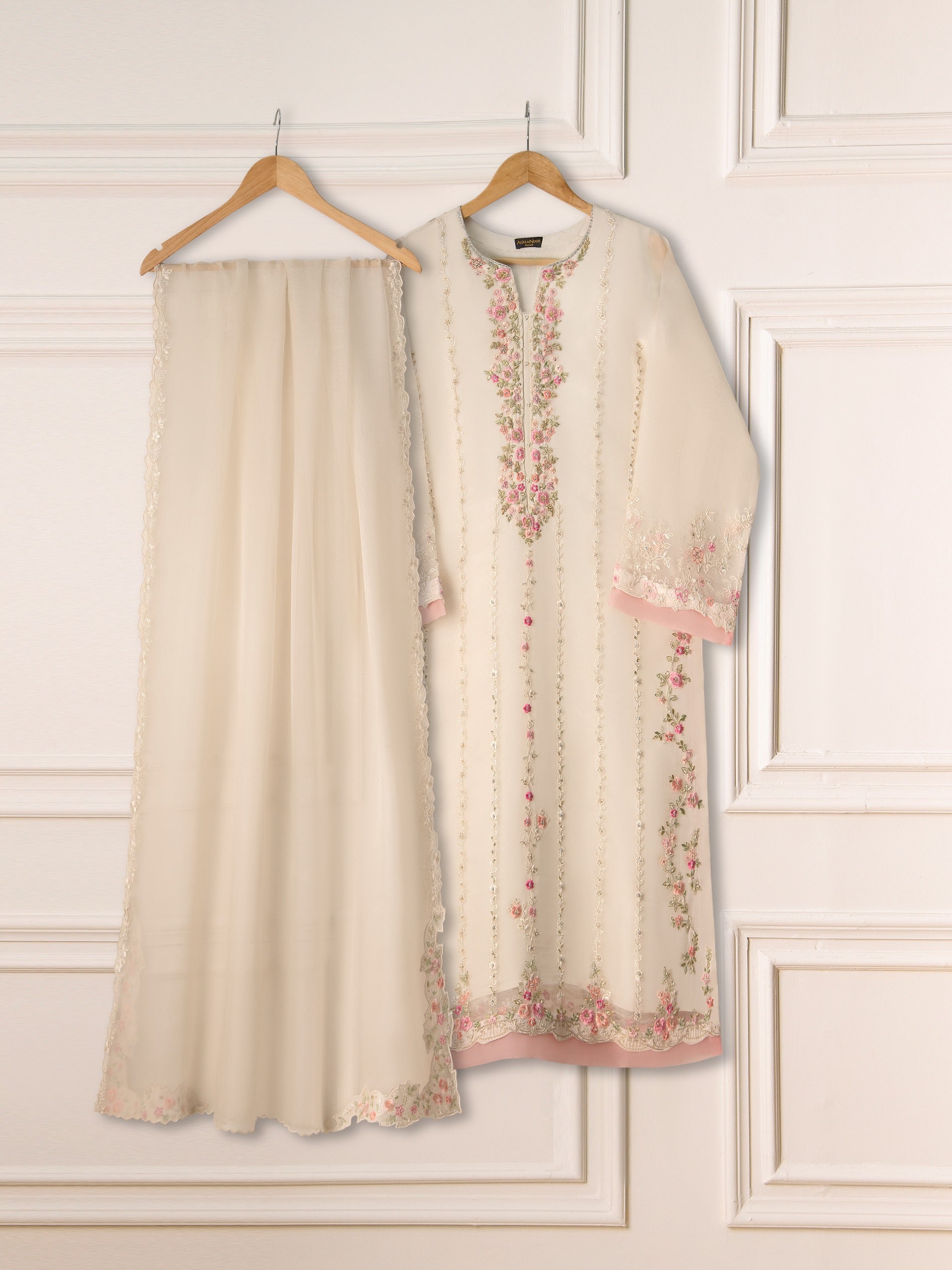 3 Piece- Pure Organza Embroidered Suit S111225