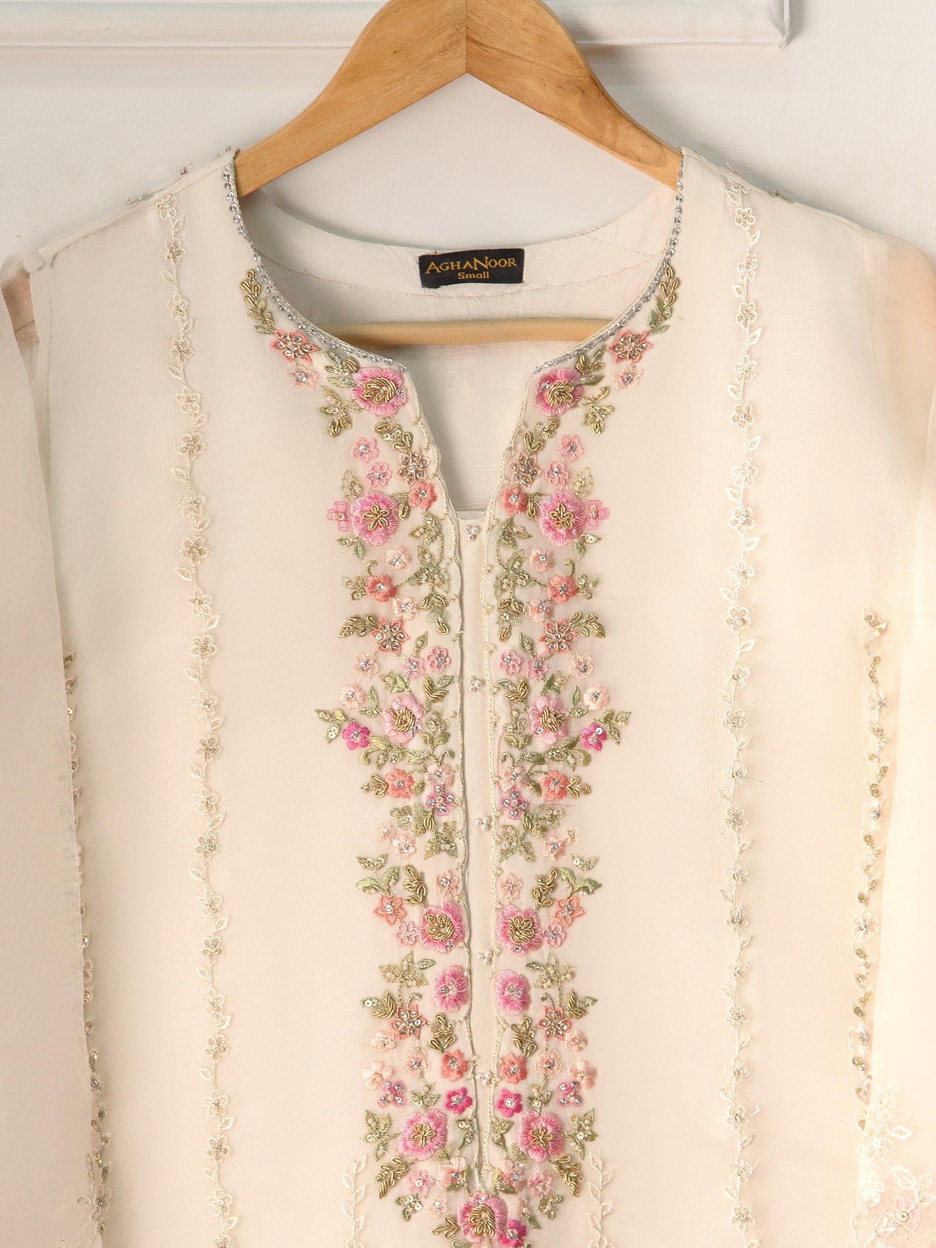 3 Piece- Pure Organza Embroidered Suit S111225 - Image 3