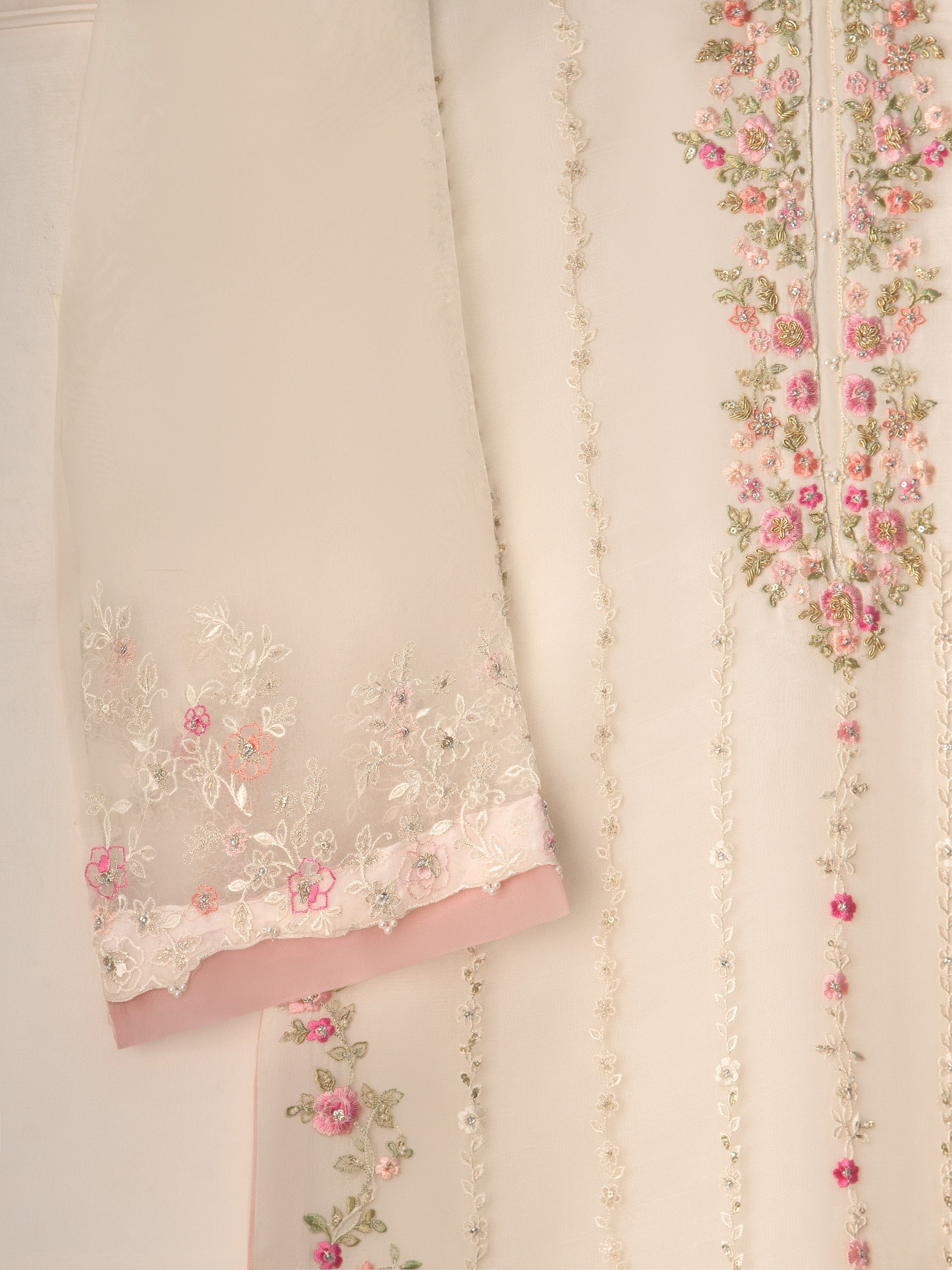 3 Piece- Pure Organza Embroidered Suit S111225 - Image 4