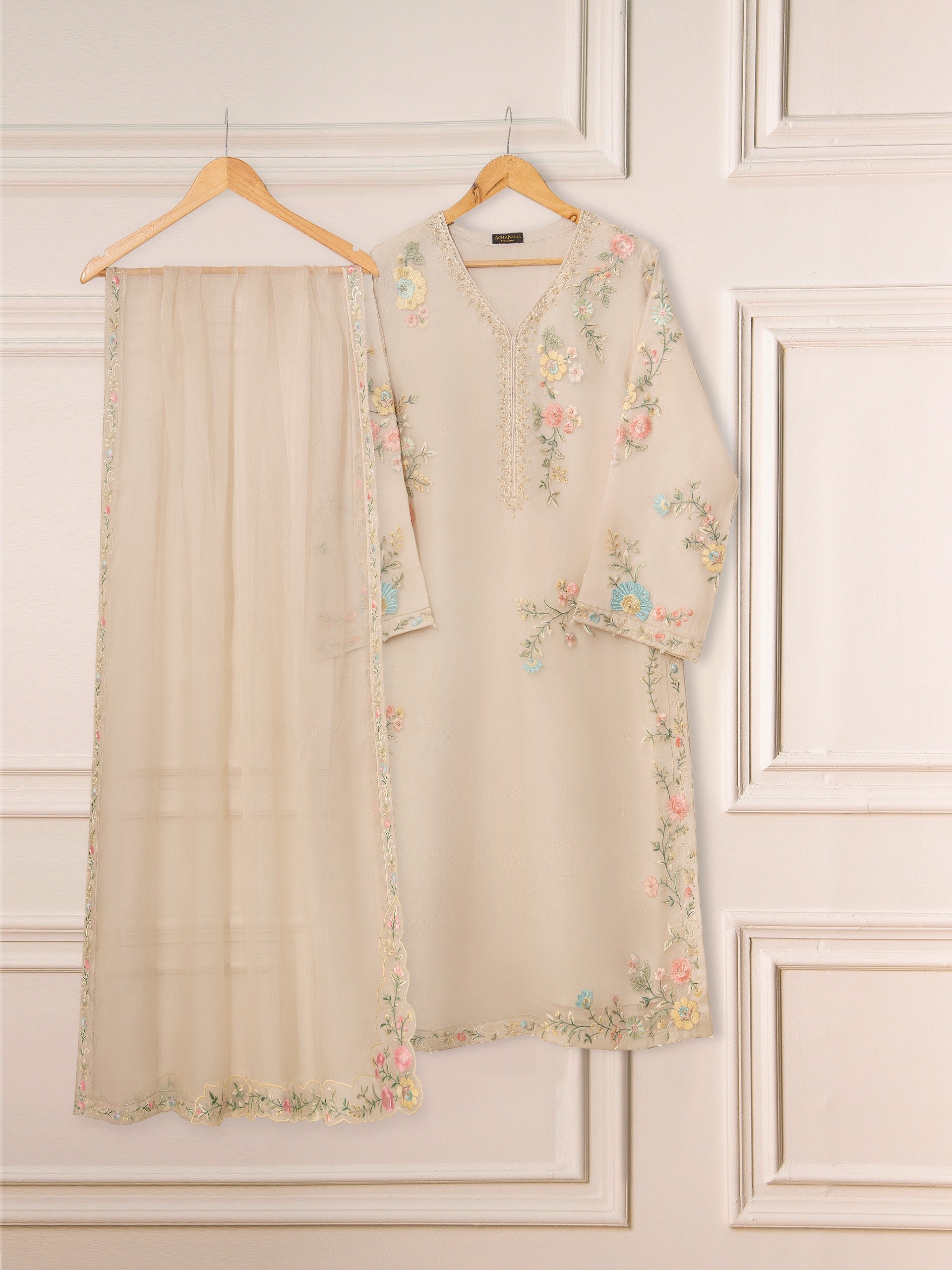 3 Piece - Pure Organza Embroidered Suit S111248