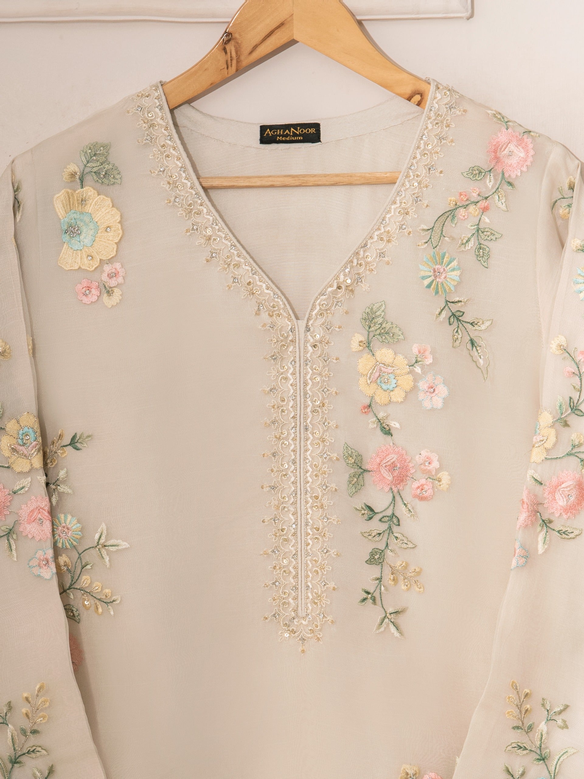 3 Piece - Pure Organza Embroidered Suit S111248 - Image 5
