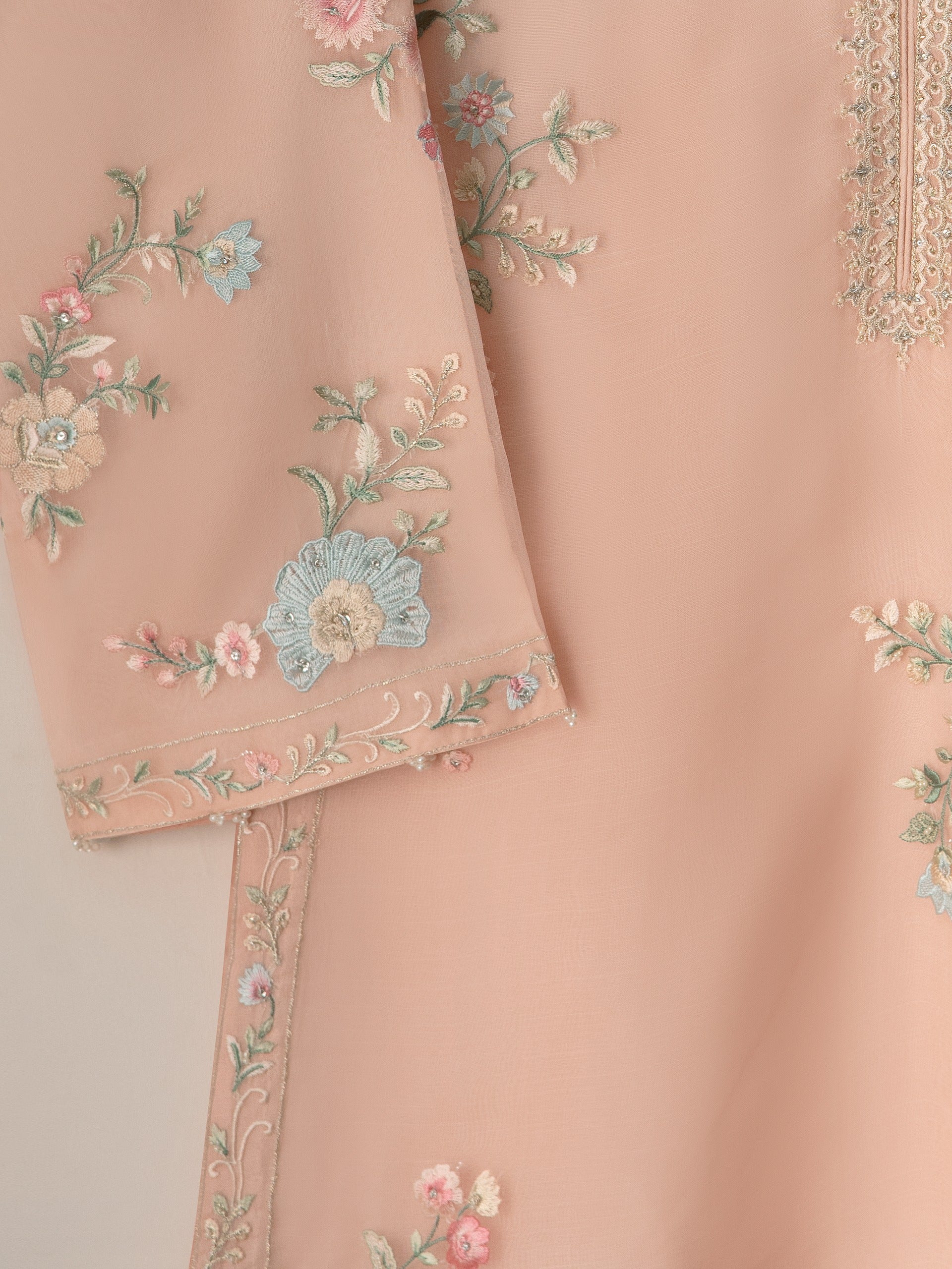 3 Piece - Pure Organza Embroidered Suit S111249 - Image 4