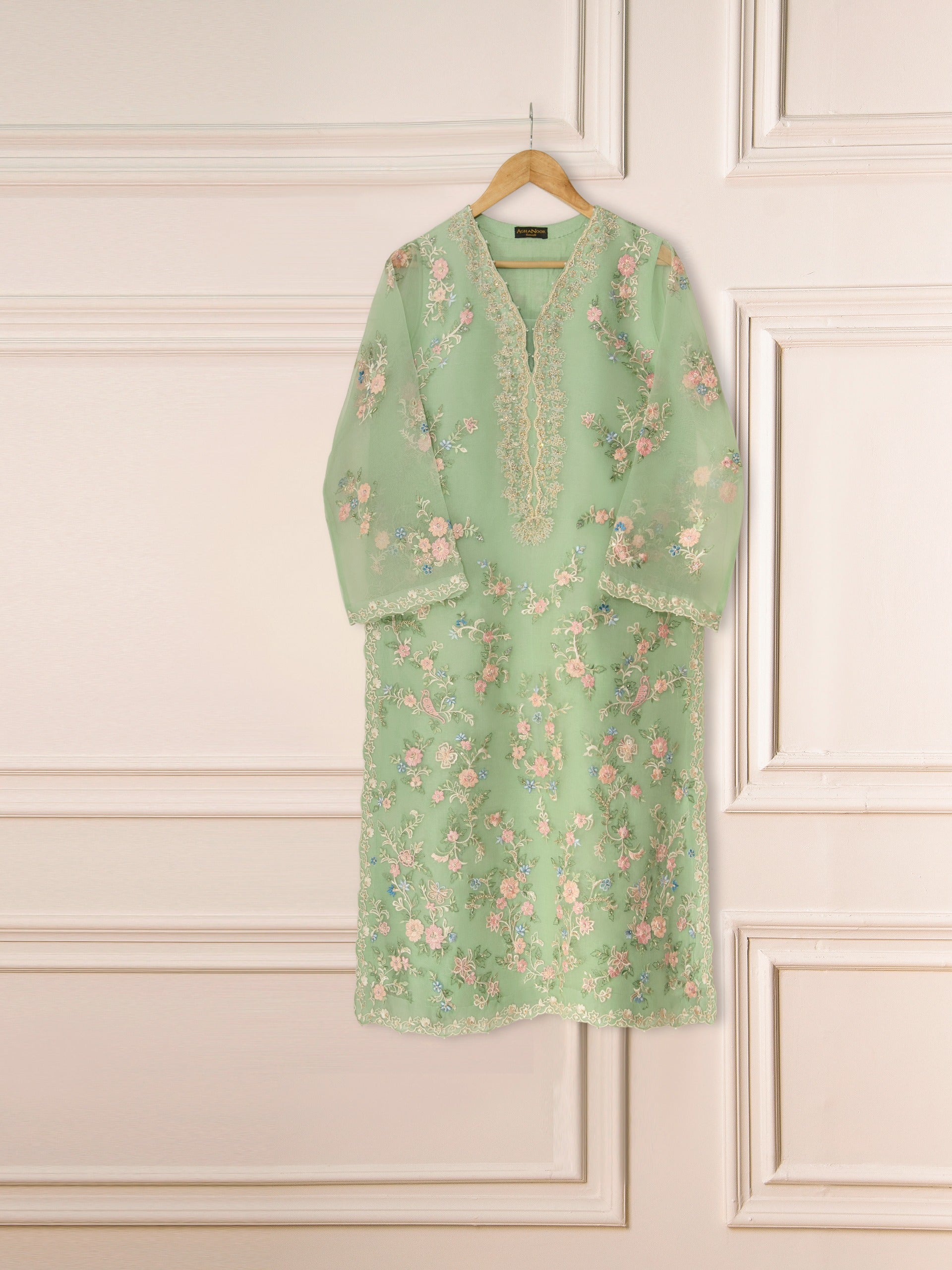 3 Piece - Pure Organza Embroidered Suit S111296 - Image 2