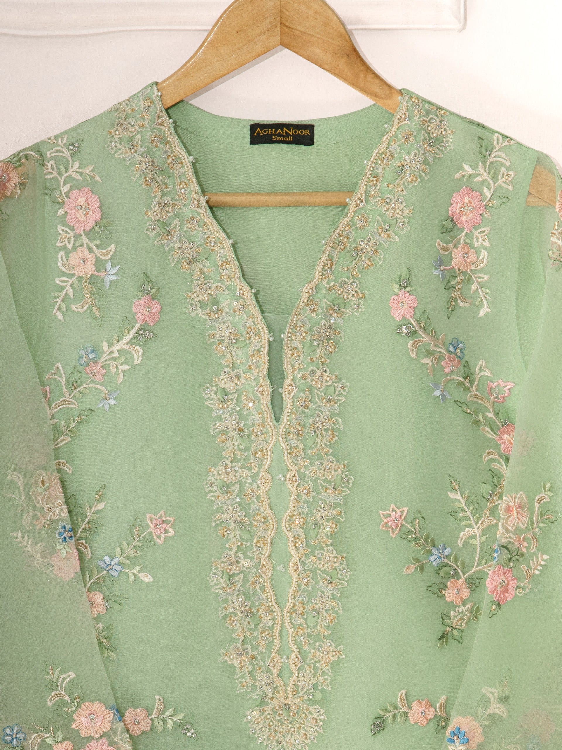 3 Piece - Pure Organza Embroidered Suit S111296 - Image 3