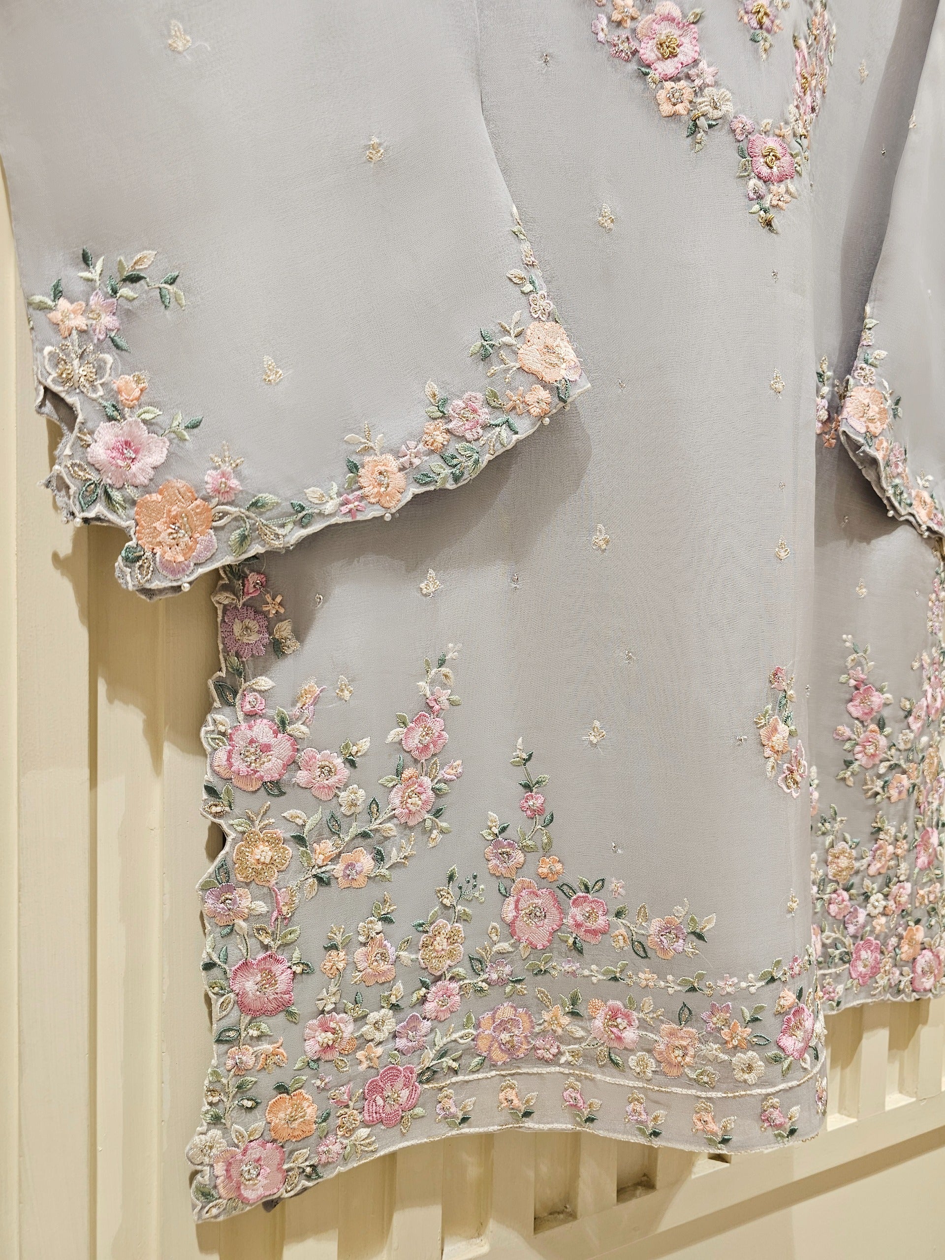 3 Piece - Pure Organza Embroidered Suit S111364 - Image 2
