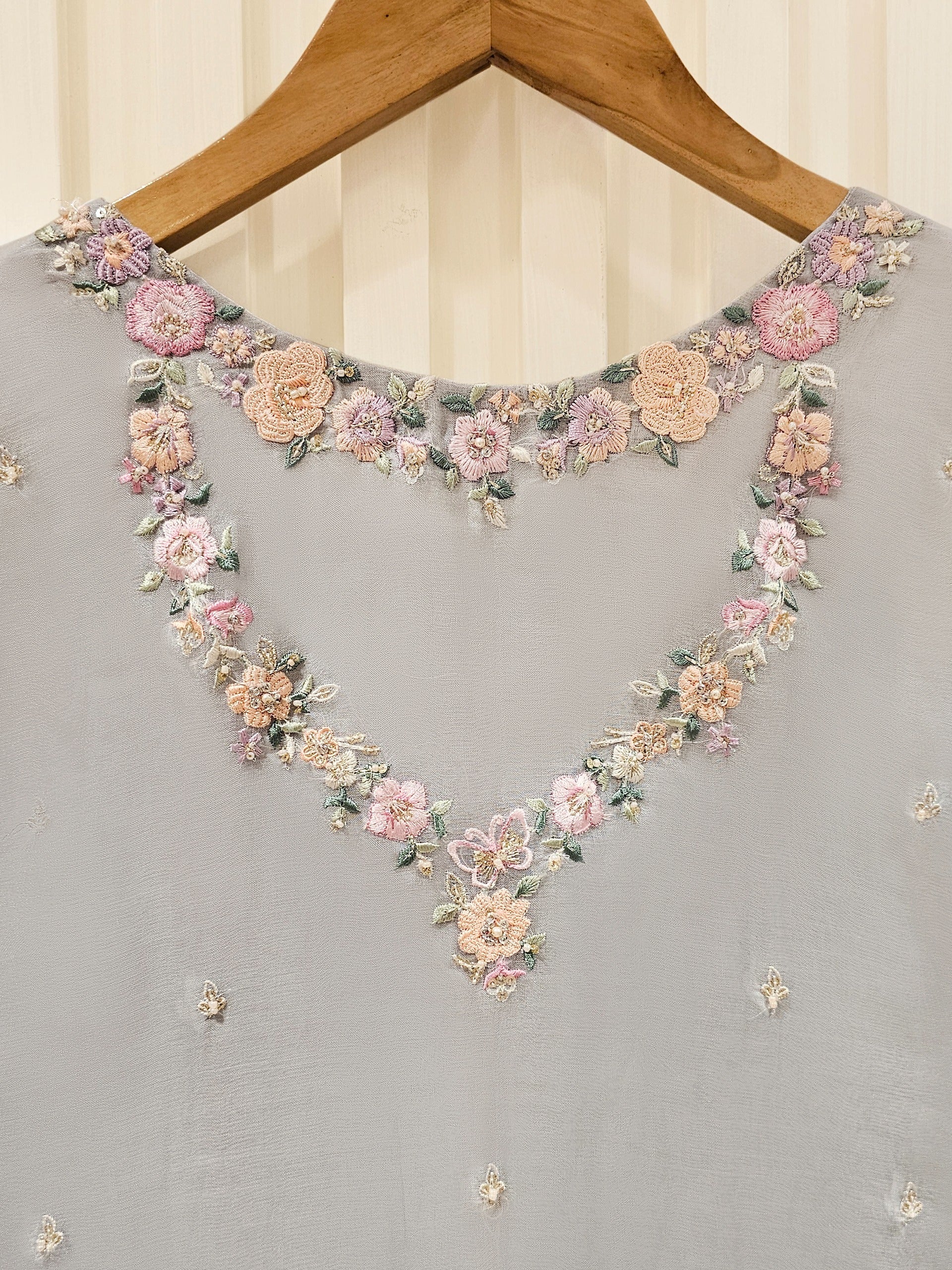 3 Piece - Pure Organza Embroidered Suit S111364 - Image 5