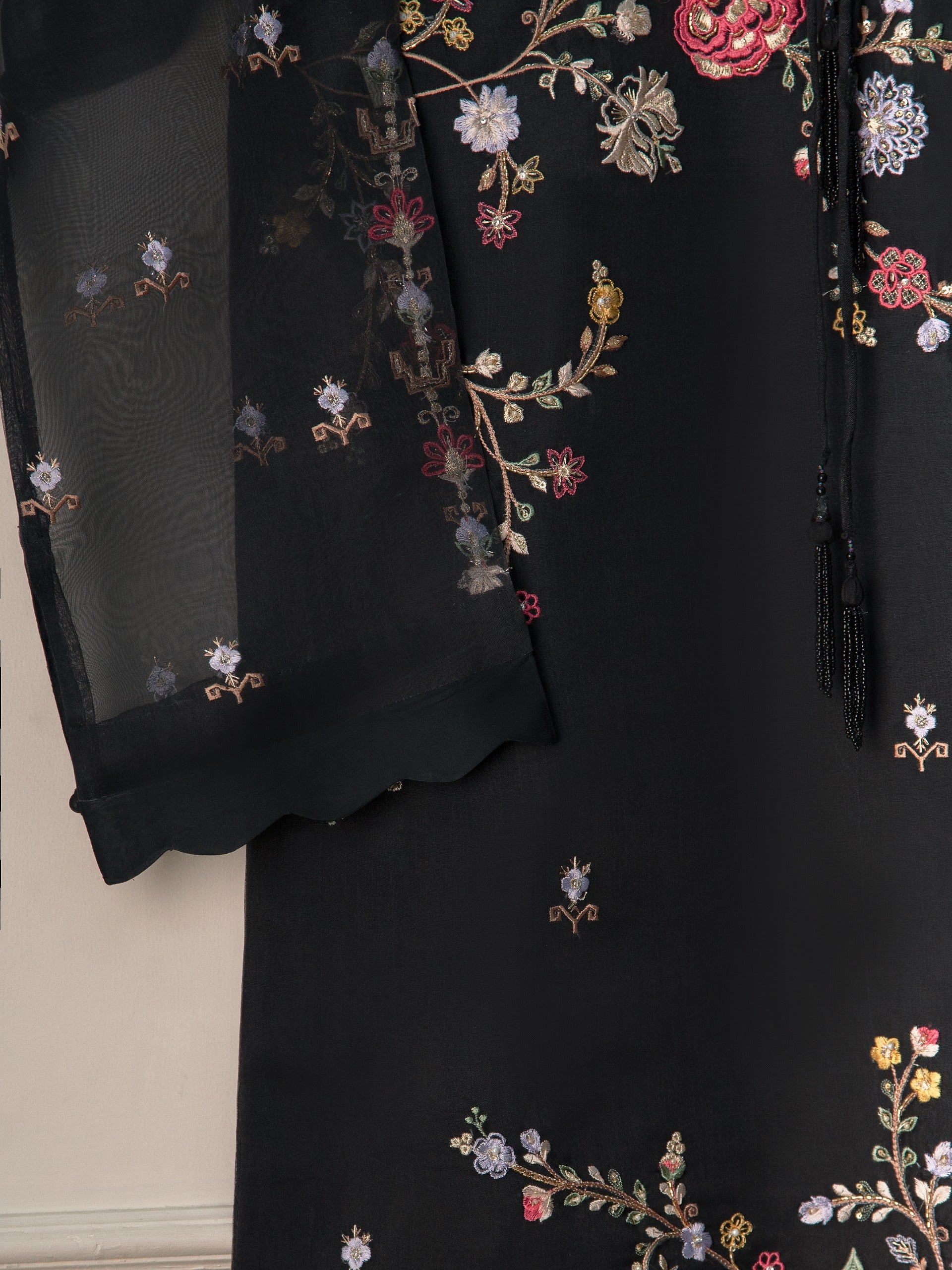 3 Piece- Pure Organza Embroidered Suit S111365 - Image 4