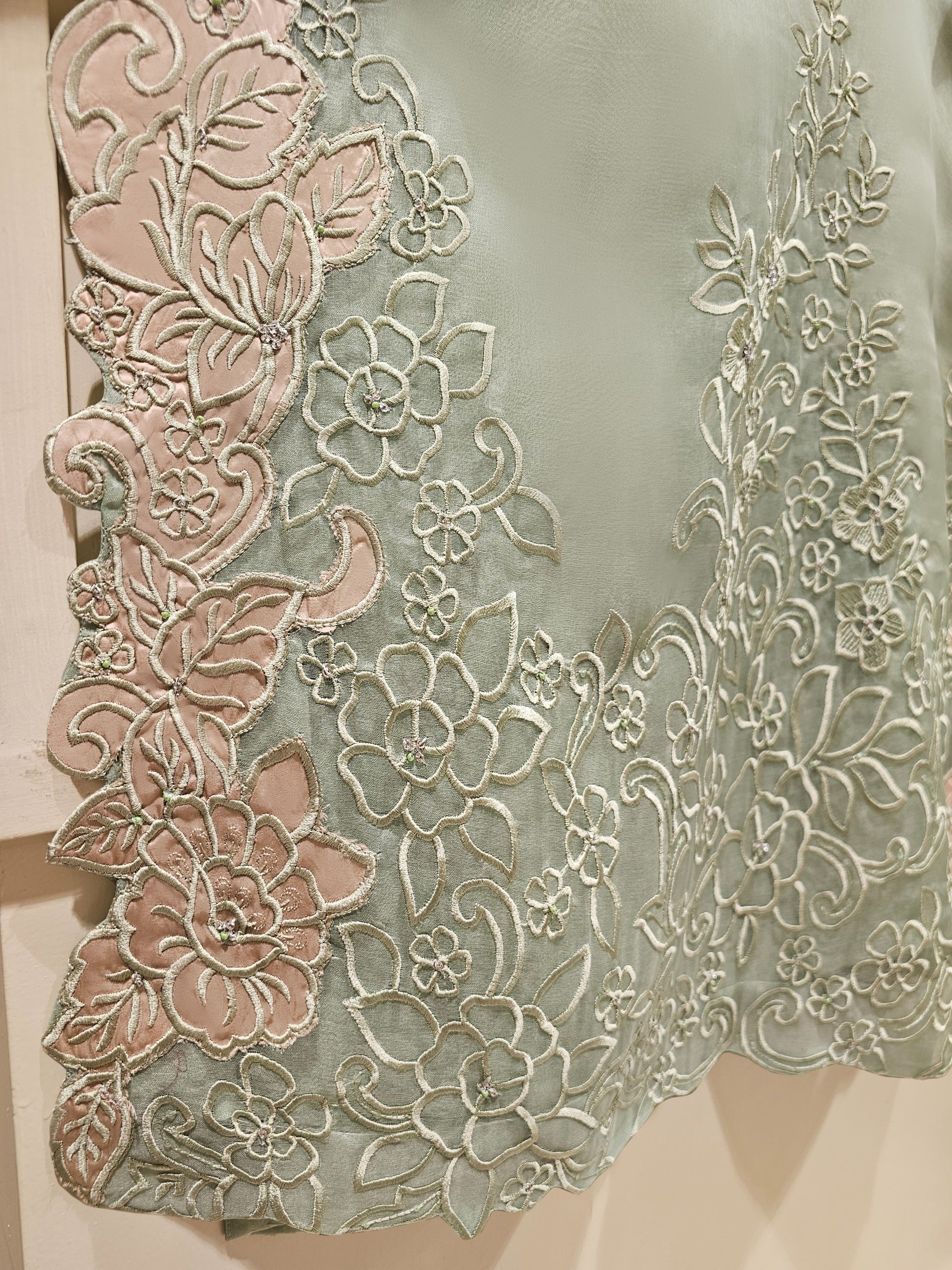 3 Piece - Pure Organza Embroidered Suit S111367 - Image 5