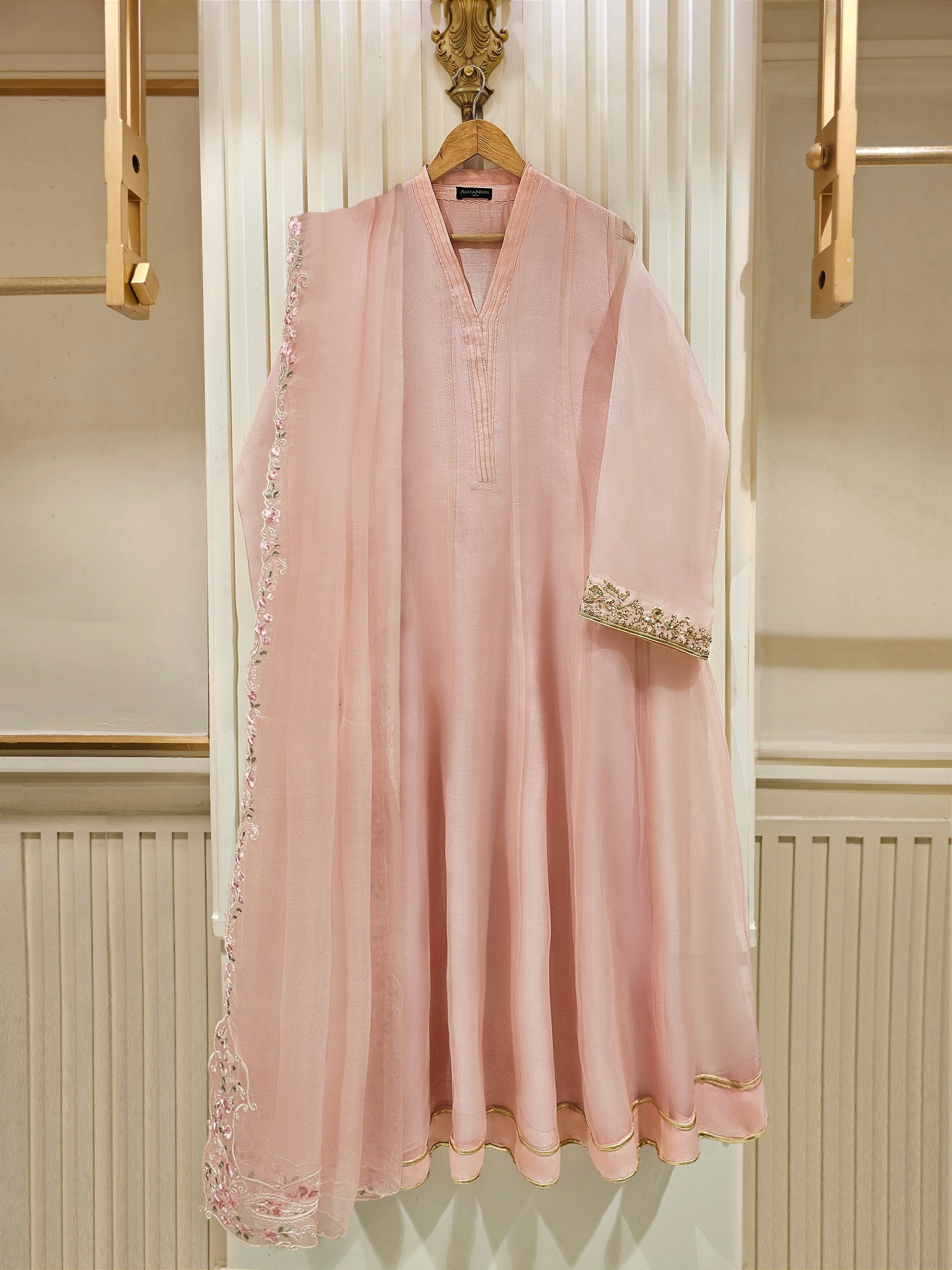 3 Piece- Pure Organza Embroidered Suit S111370