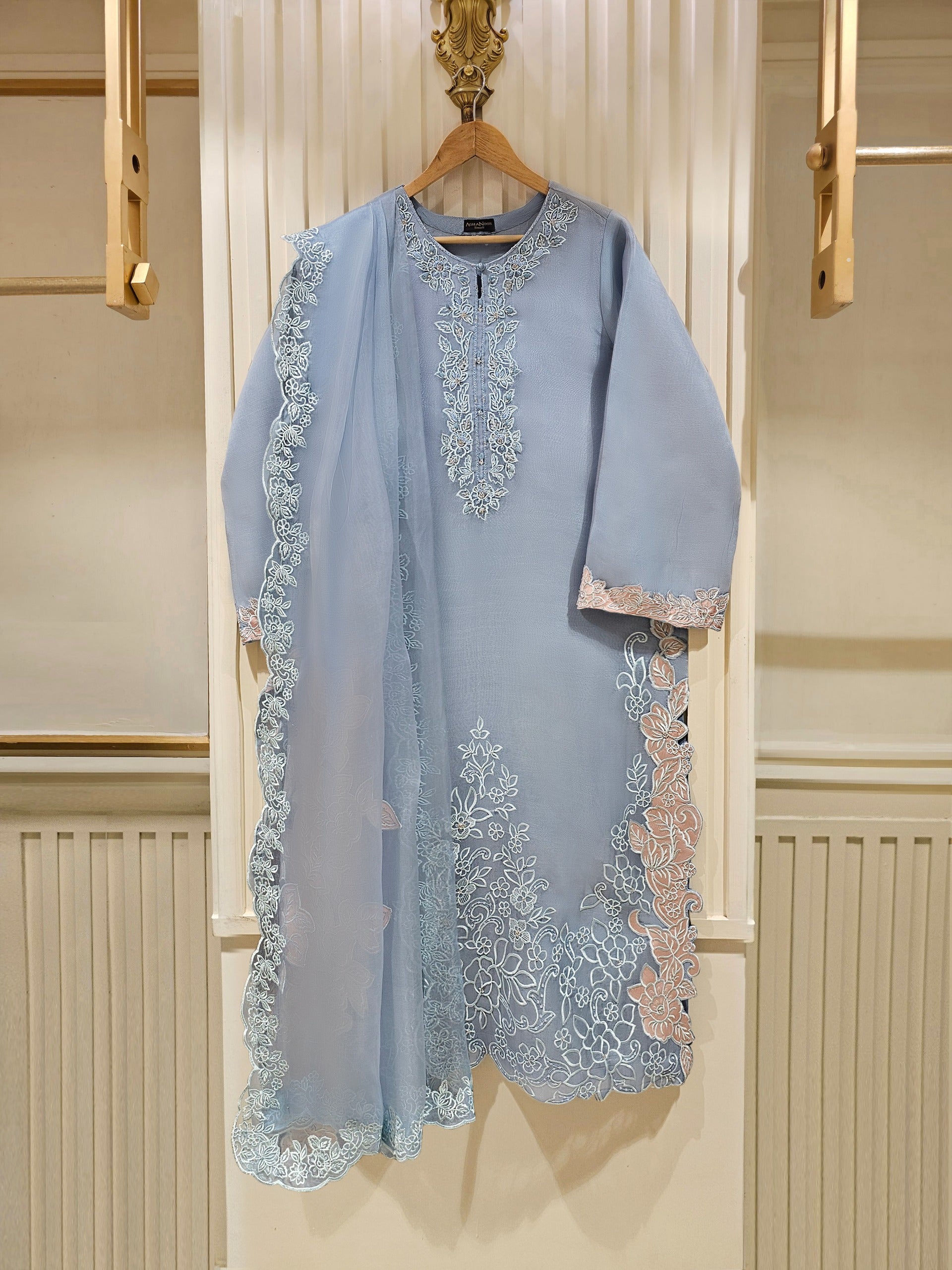 3 Piece - Pure Organza Embroidered Suit S111409