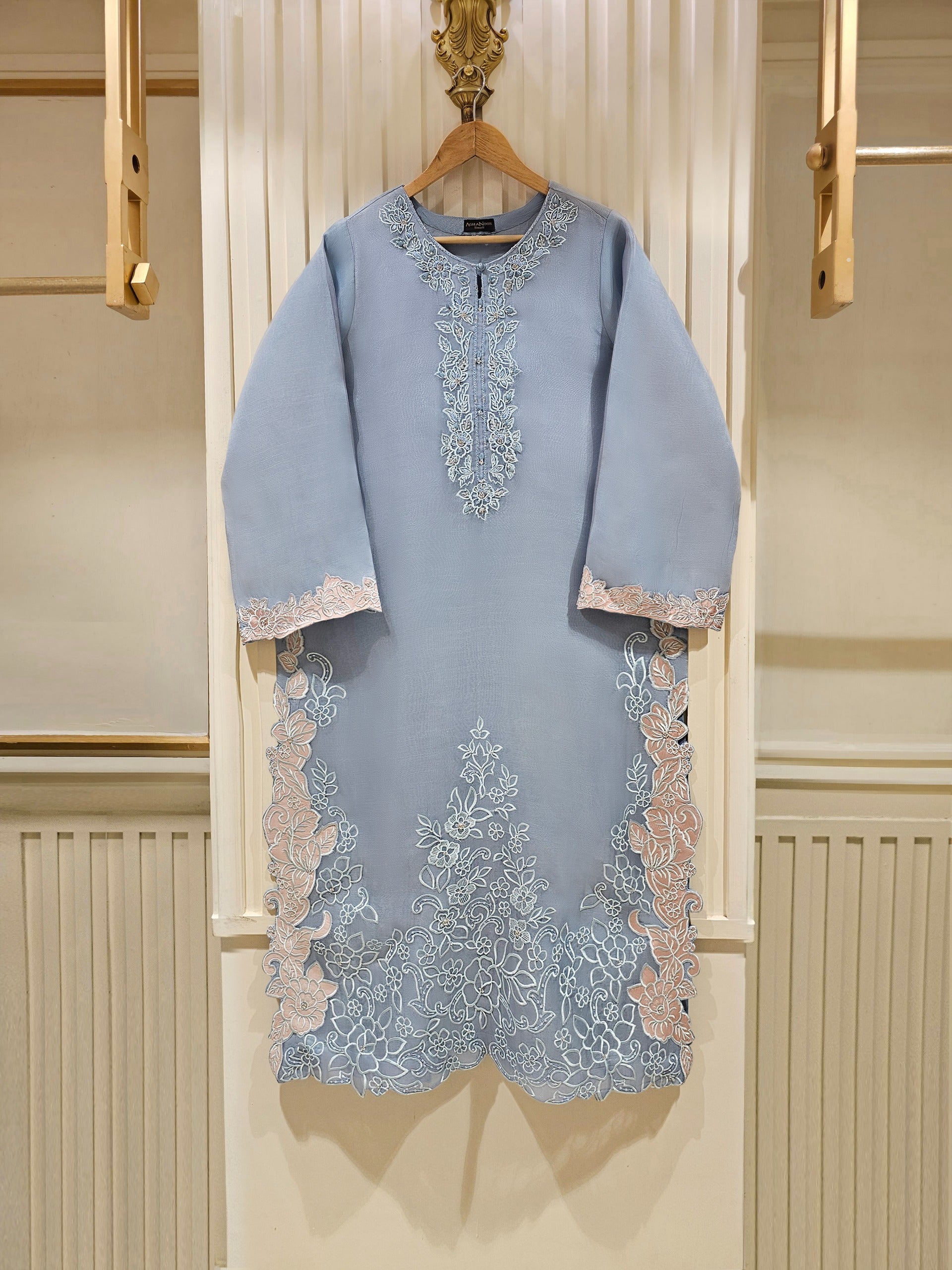 3 Piece - Pure Organza Embroidered Suit S111409 - Image 2