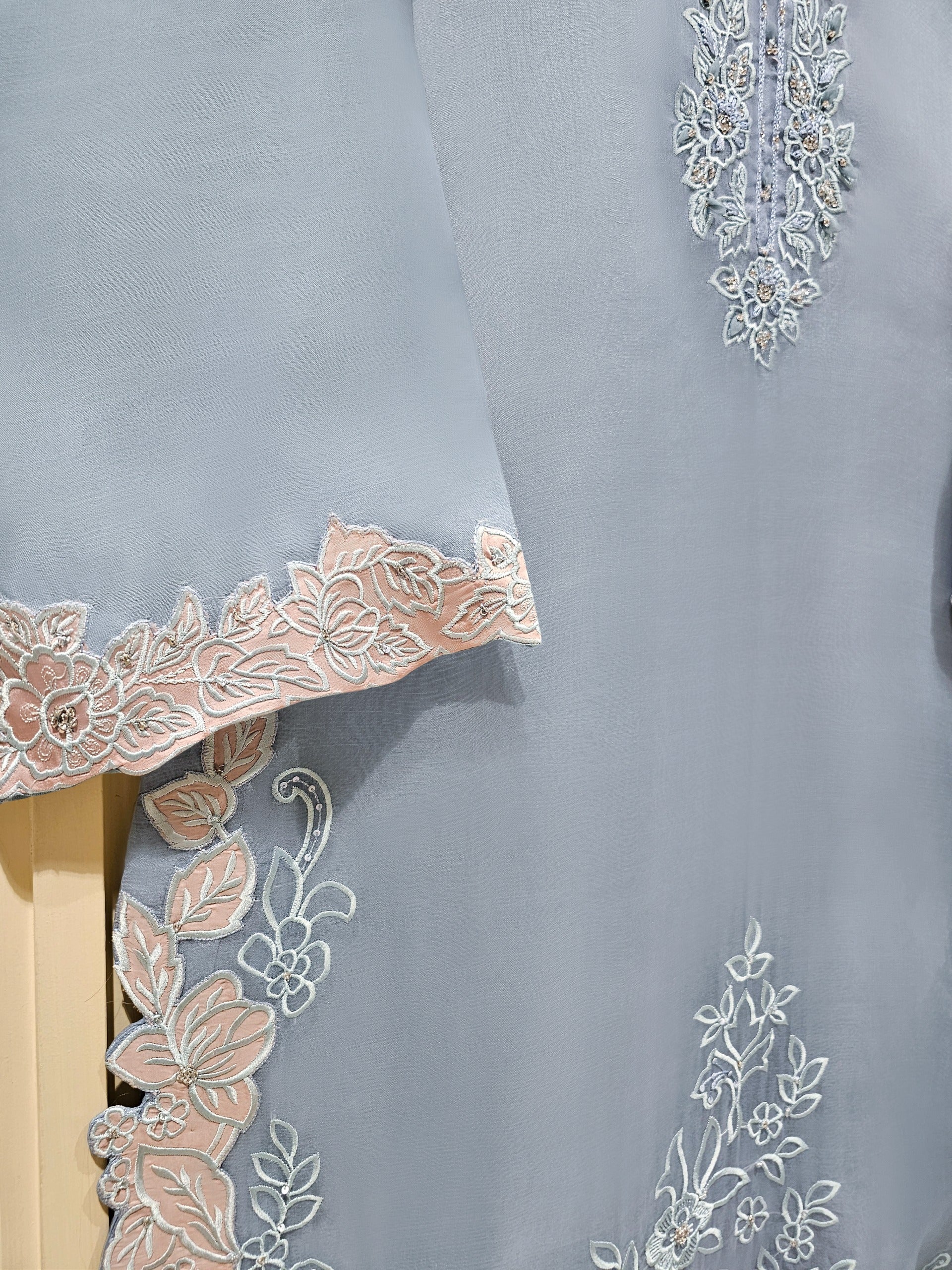 3 Piece - Pure Organza Embroidered Suit S111409 - Image 5
