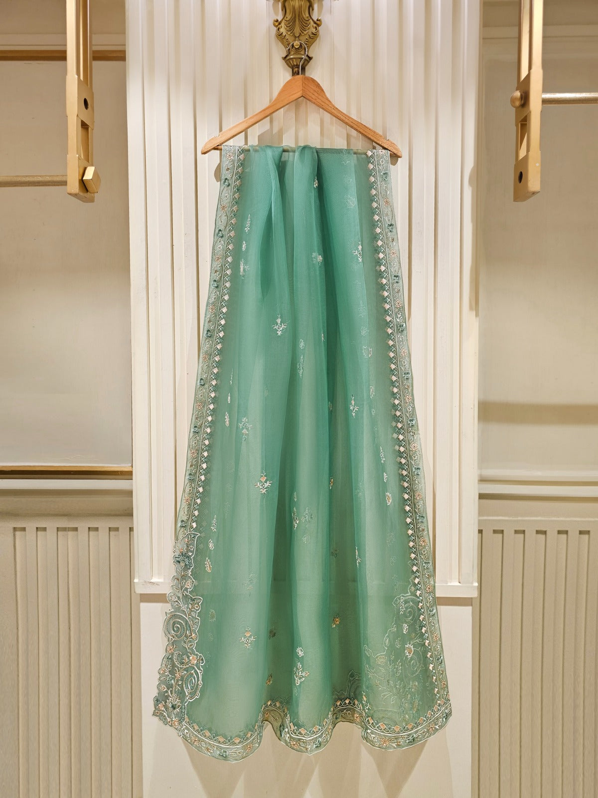 3 Piece - Pure Organza Embroidered Suit S111420 - Image 11