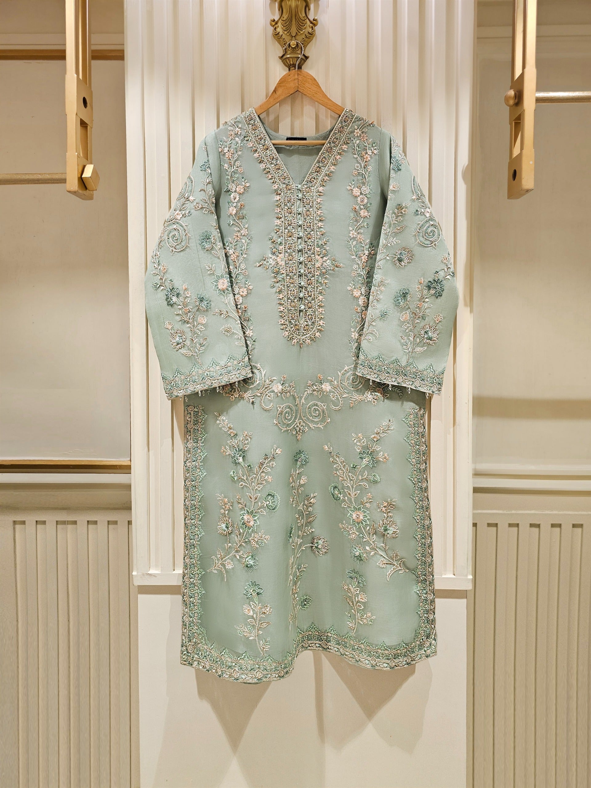 3 Piece - Pure Organza Embroidered Suit S111420 - Image 2