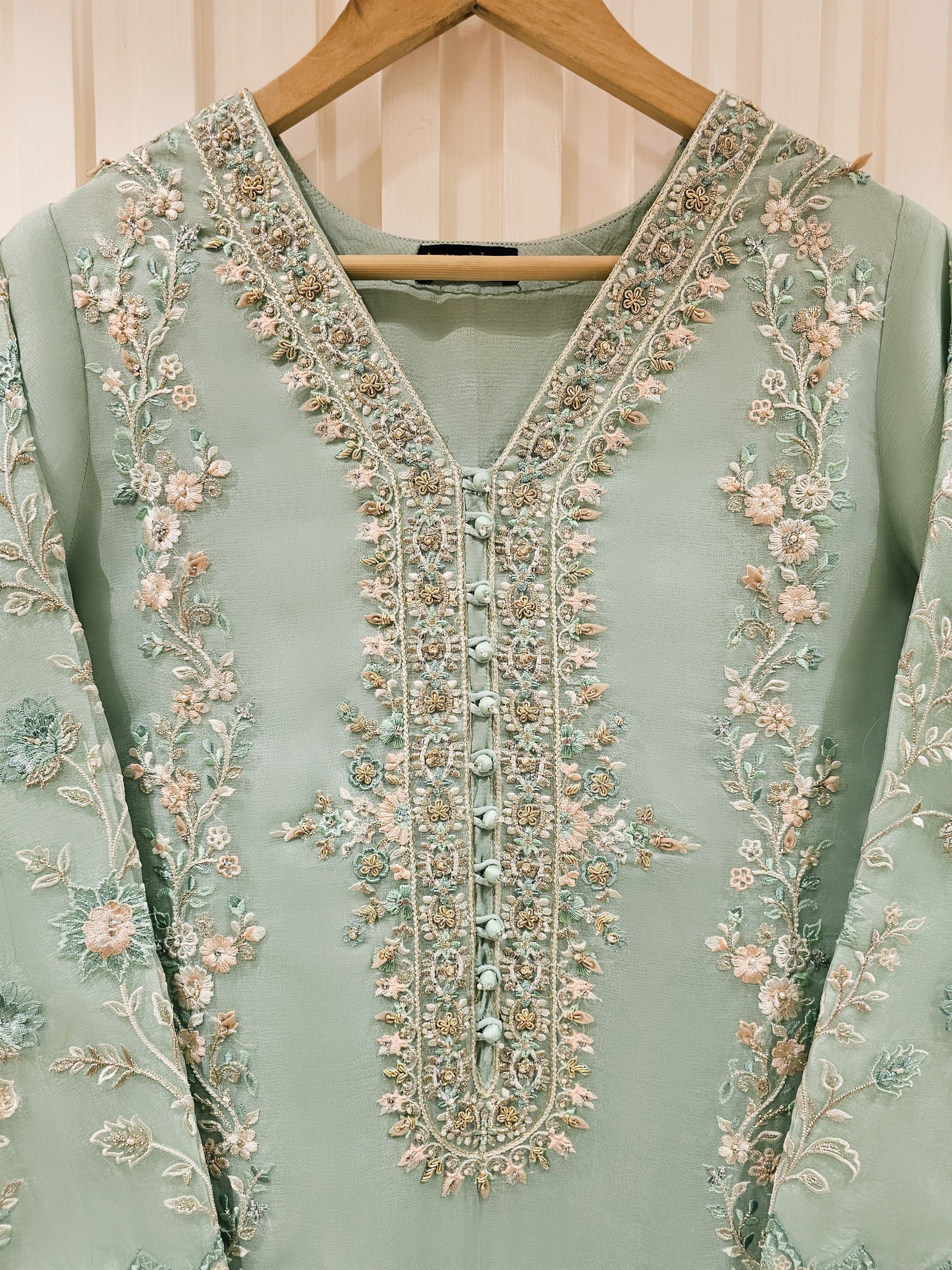 3 Piece - Pure Organza Embroidered Suit S111420 - Image 3