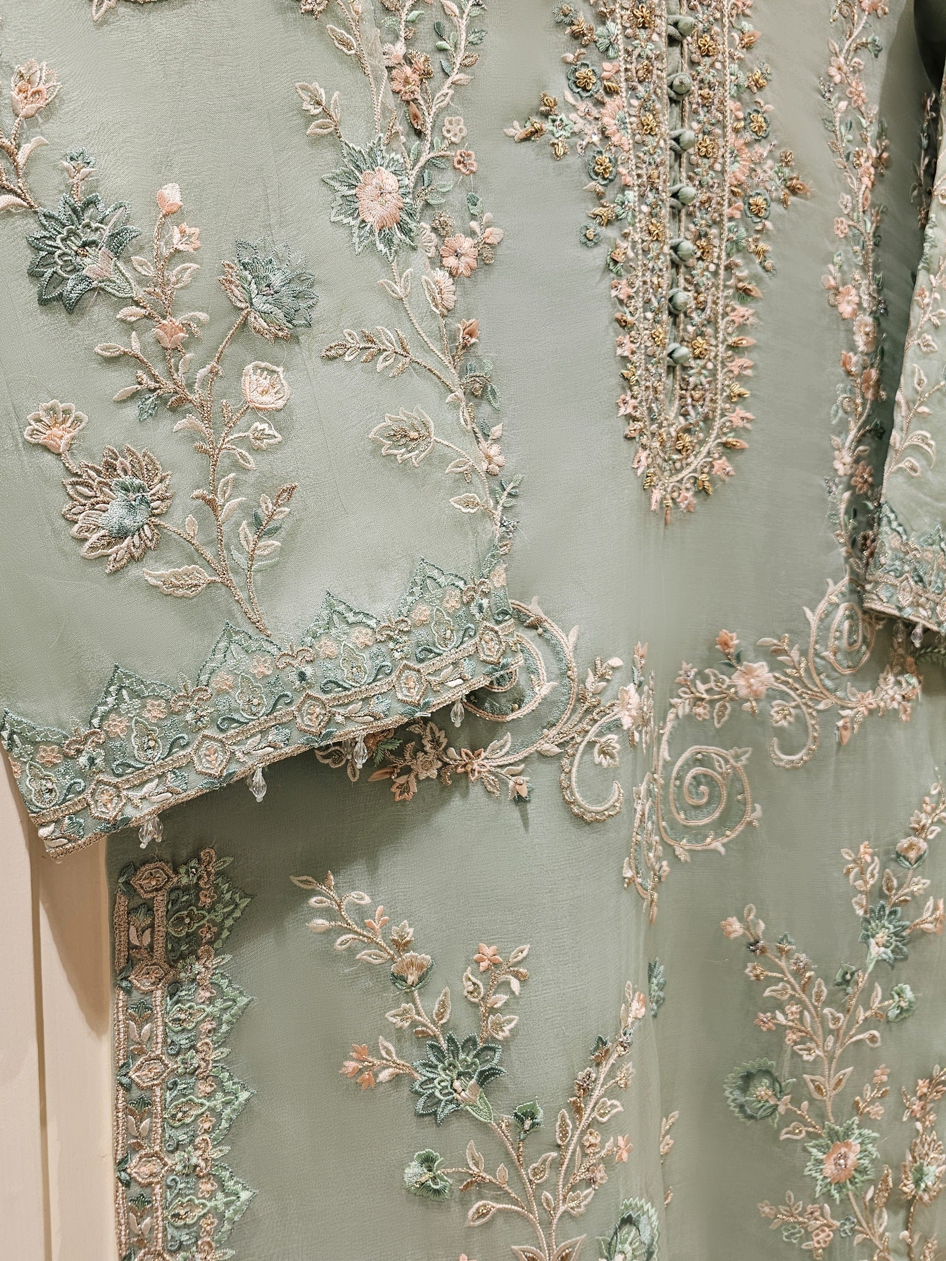 3 Piece - Pure Organza Embroidered Suit S111420 - Image 4