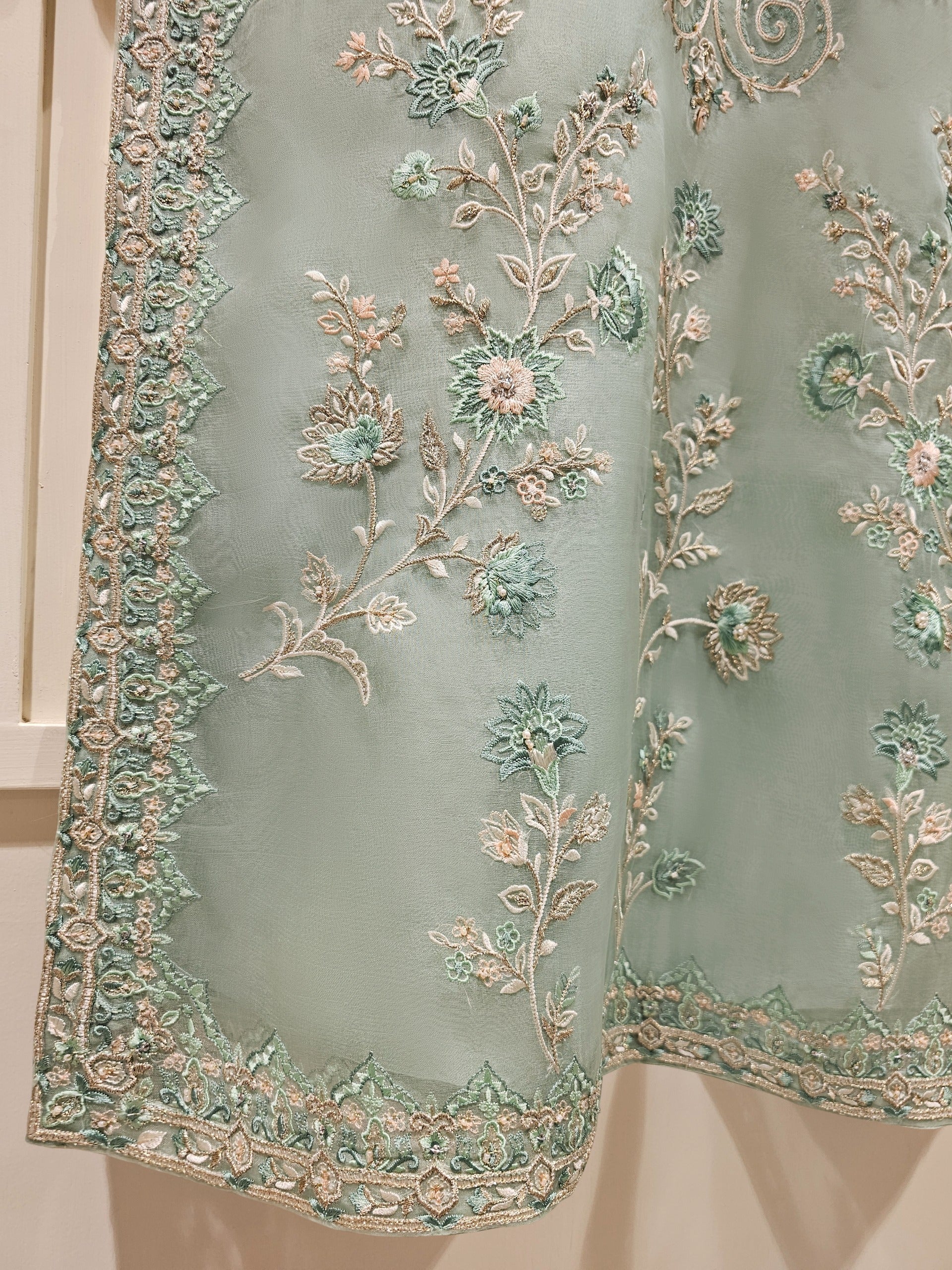 3 Piece - Pure Organza Embroidered Suit S111420 - Image 5