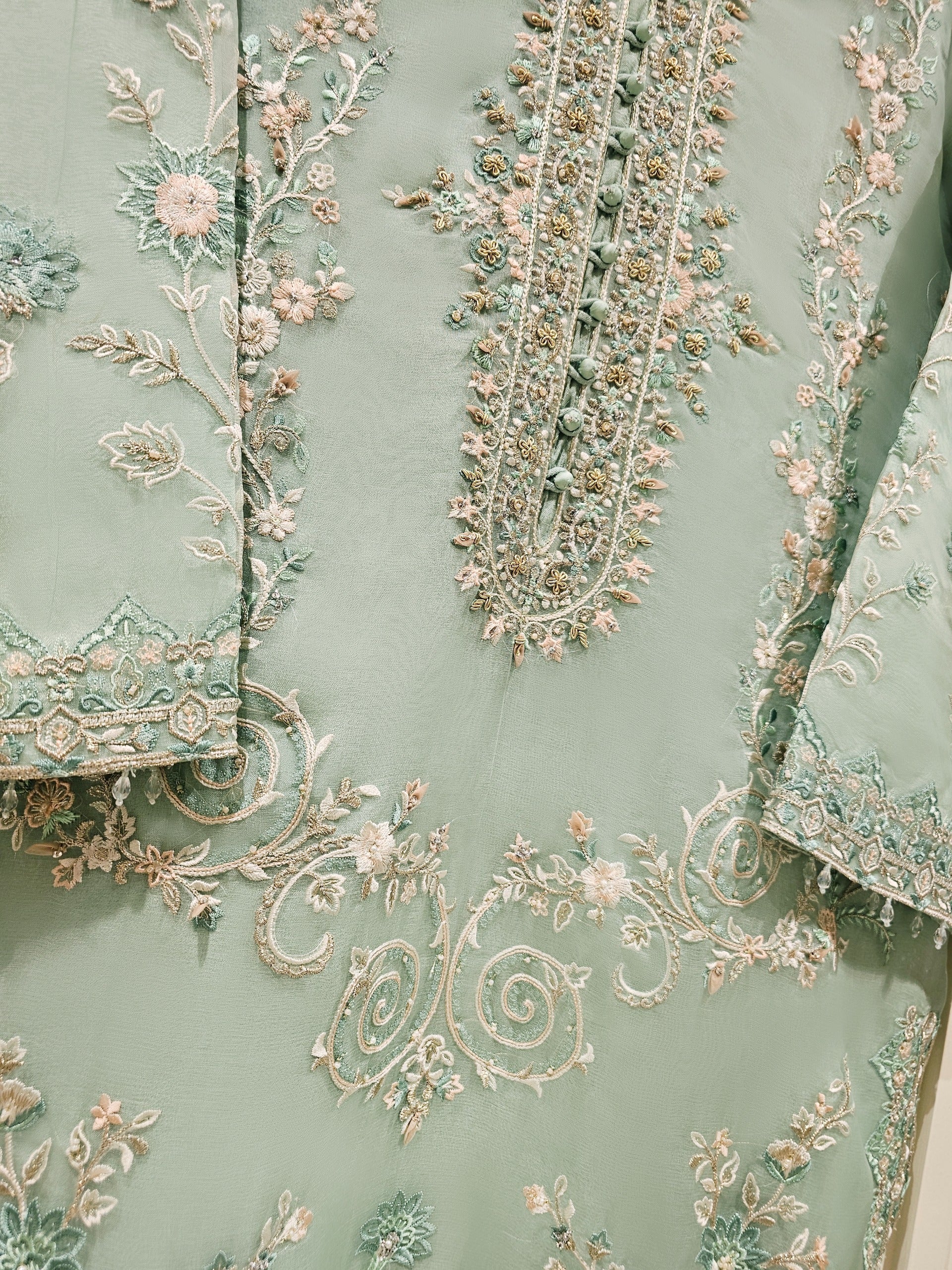 3 Piece - Pure Organza Embroidered Suit S111420 - Image 6