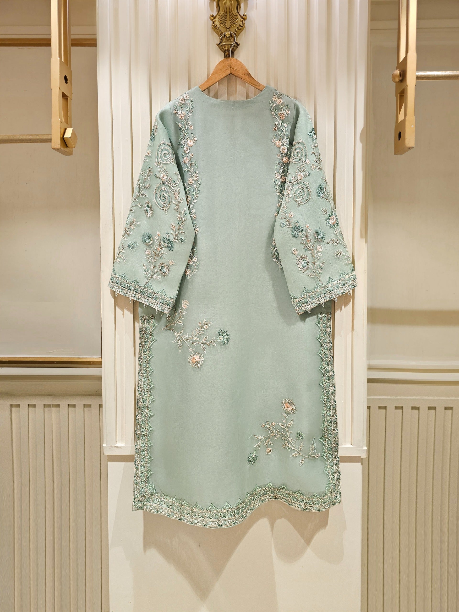 3 Piece - Pure Organza Embroidered Suit S111420 - Image 7