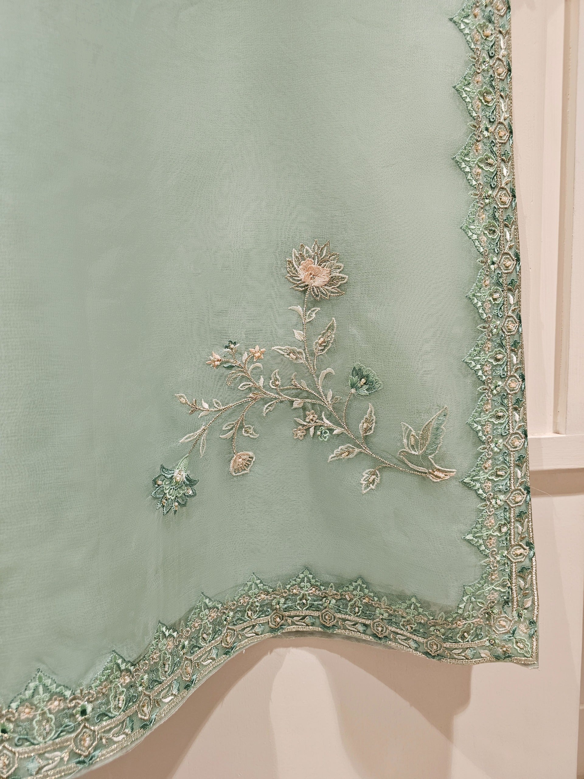 3 Piece - Pure Organza Embroidered Suit S111420 - Image 9