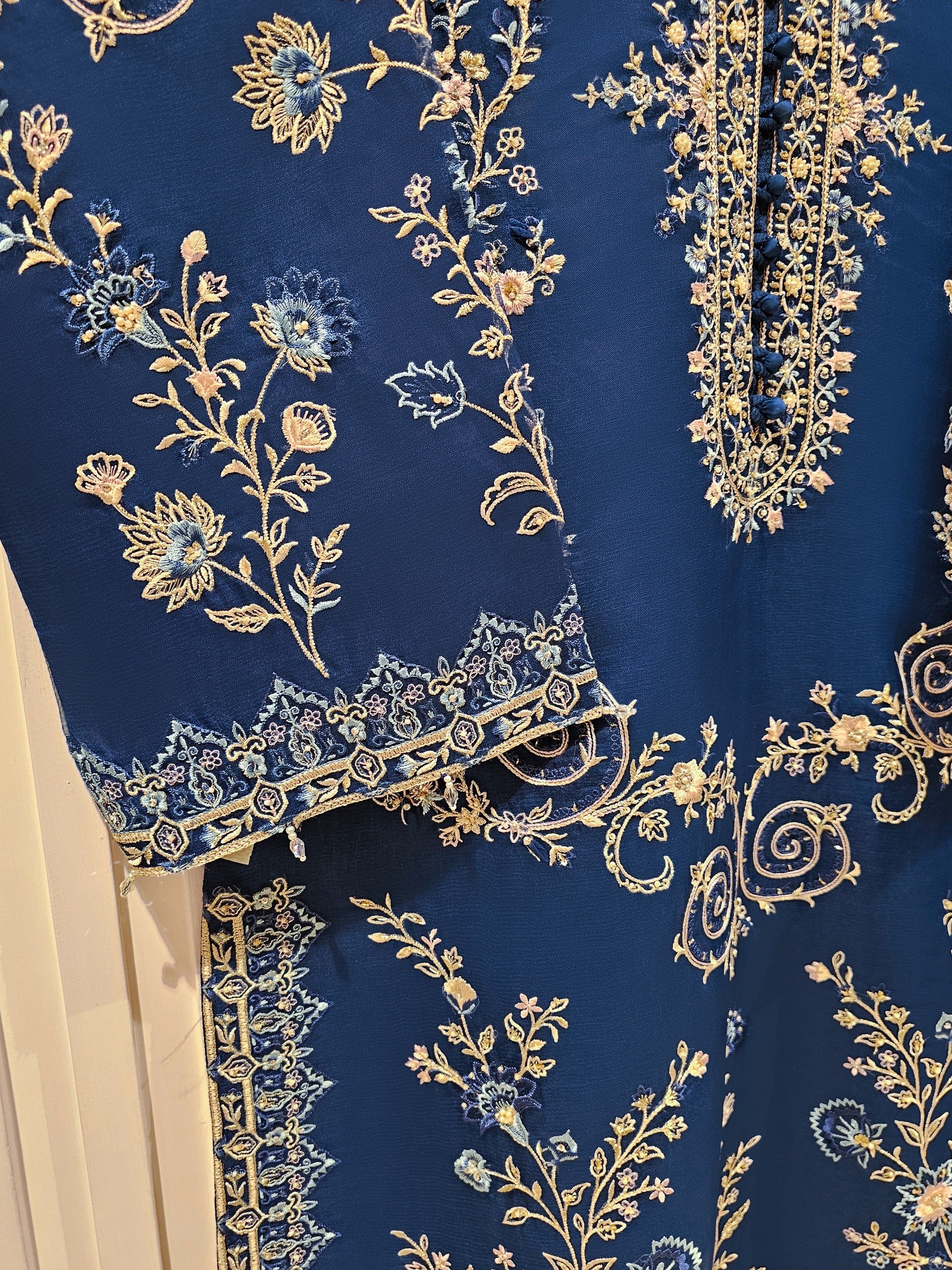 3 Piece - Pure Organza Embroidered Suit S111457 - Image 3