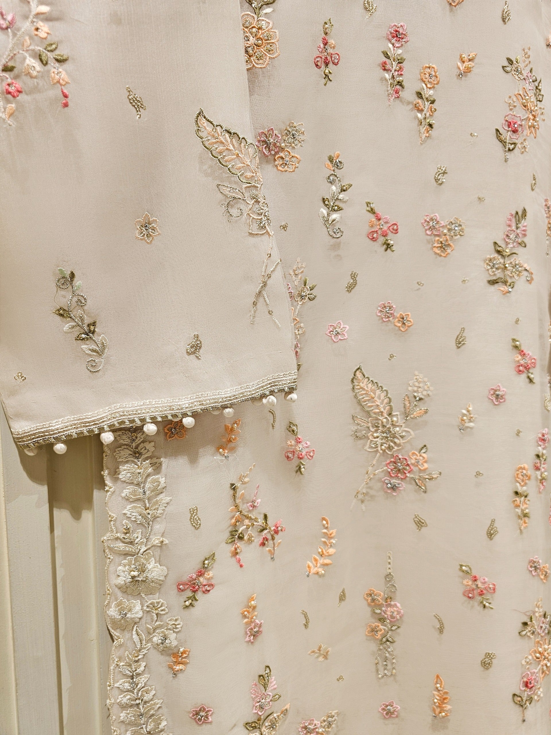 3 Piece - Pure Organza Embroidered Suit S111456 - Image 4
