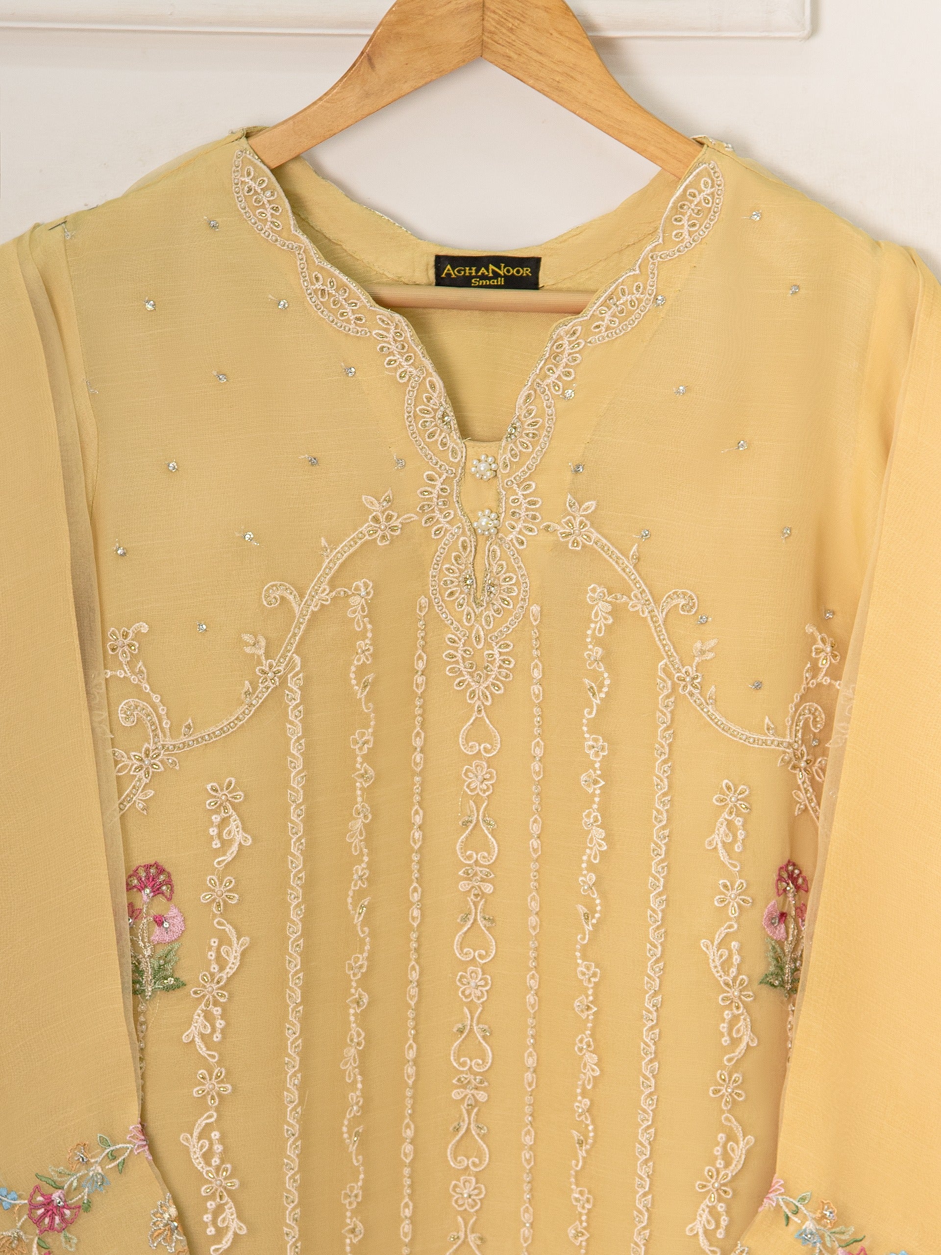 3 Piece - Pure Organza Embroidered Suit S111543 - Image 3