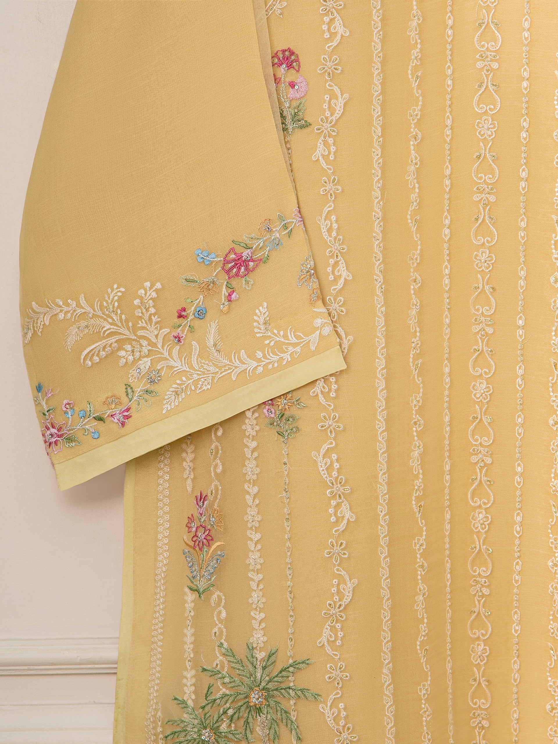 3 Piece - Pure Organza Embroidered Suit S111543 - Image 4