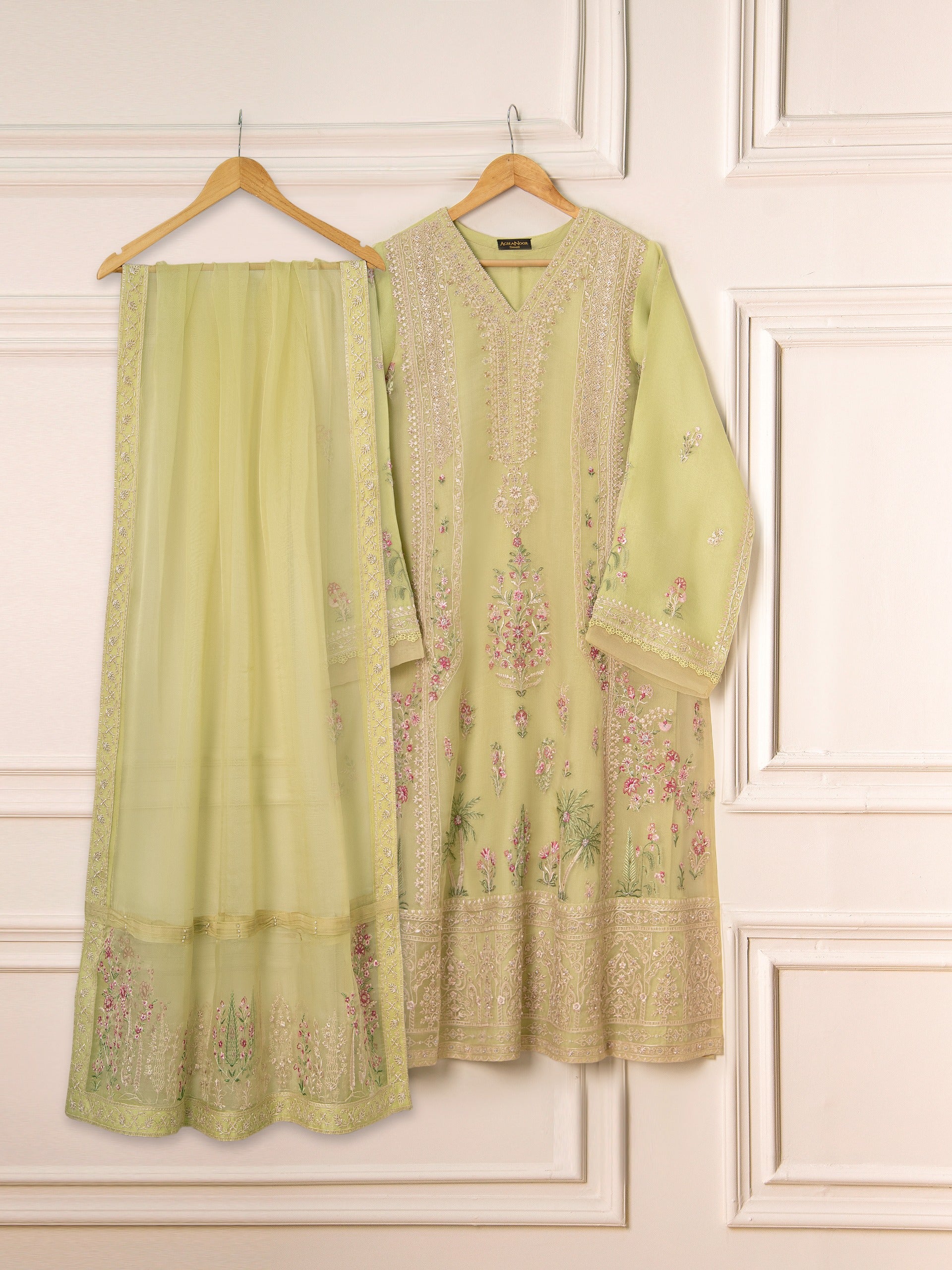 3 Piece - Pure Organza Embroidered Suit S111544