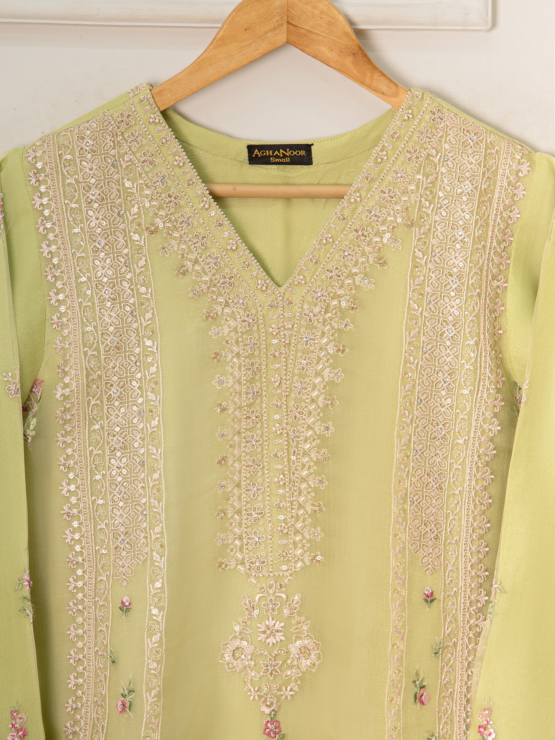 3 Piece - Pure Organza Embroidered Suit S111544 - Image 3