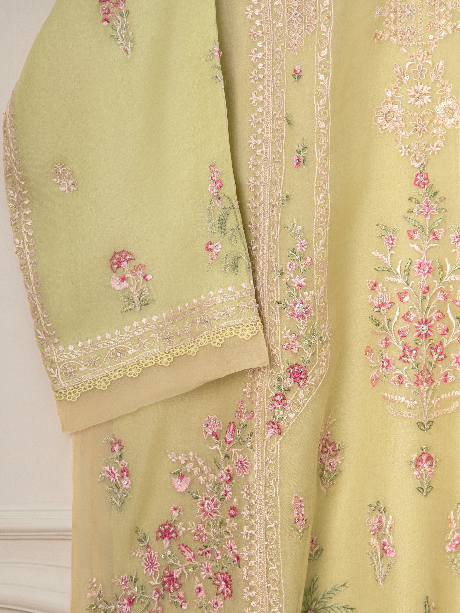 3 Piece - Pure Organza Embroidered Suit S111544 - Image 4