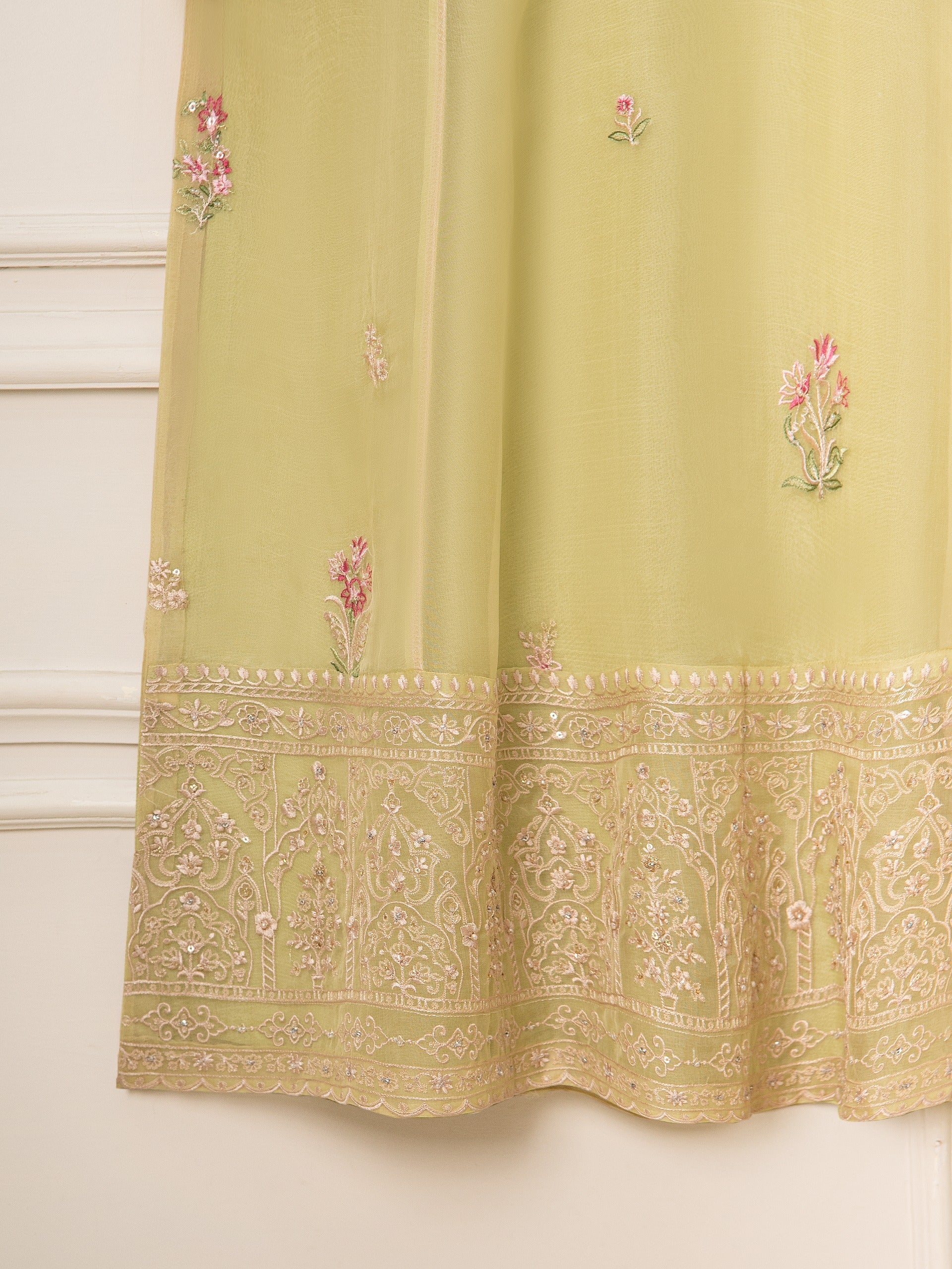 3 Piece - Pure Organza Embroidered Suit S111544 - Image 8