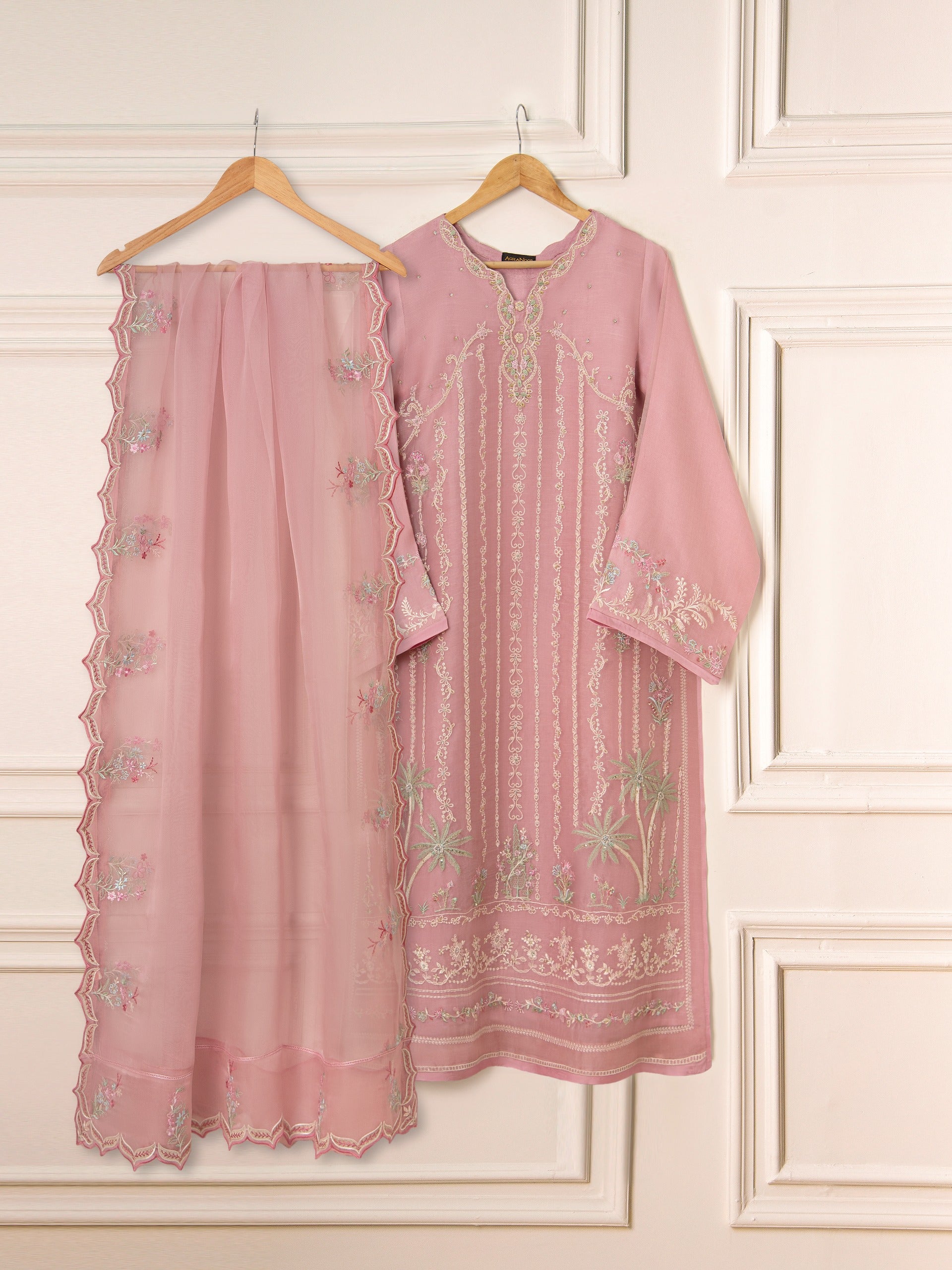 3 Piece - Pure Organza Embroidered Suit S111558