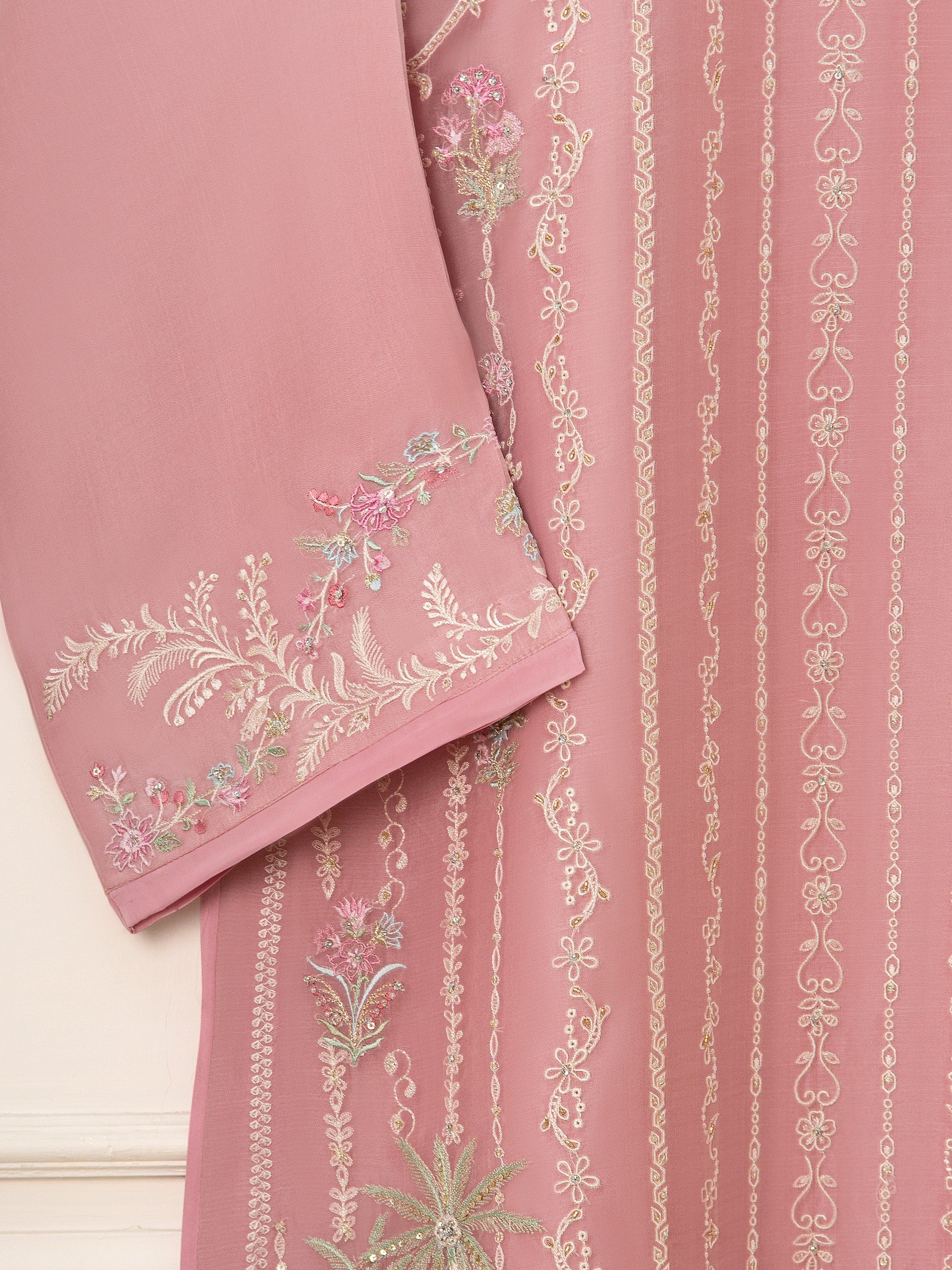 3 Piece - Pure Organza Embroidered Suit S111558 - Image 4