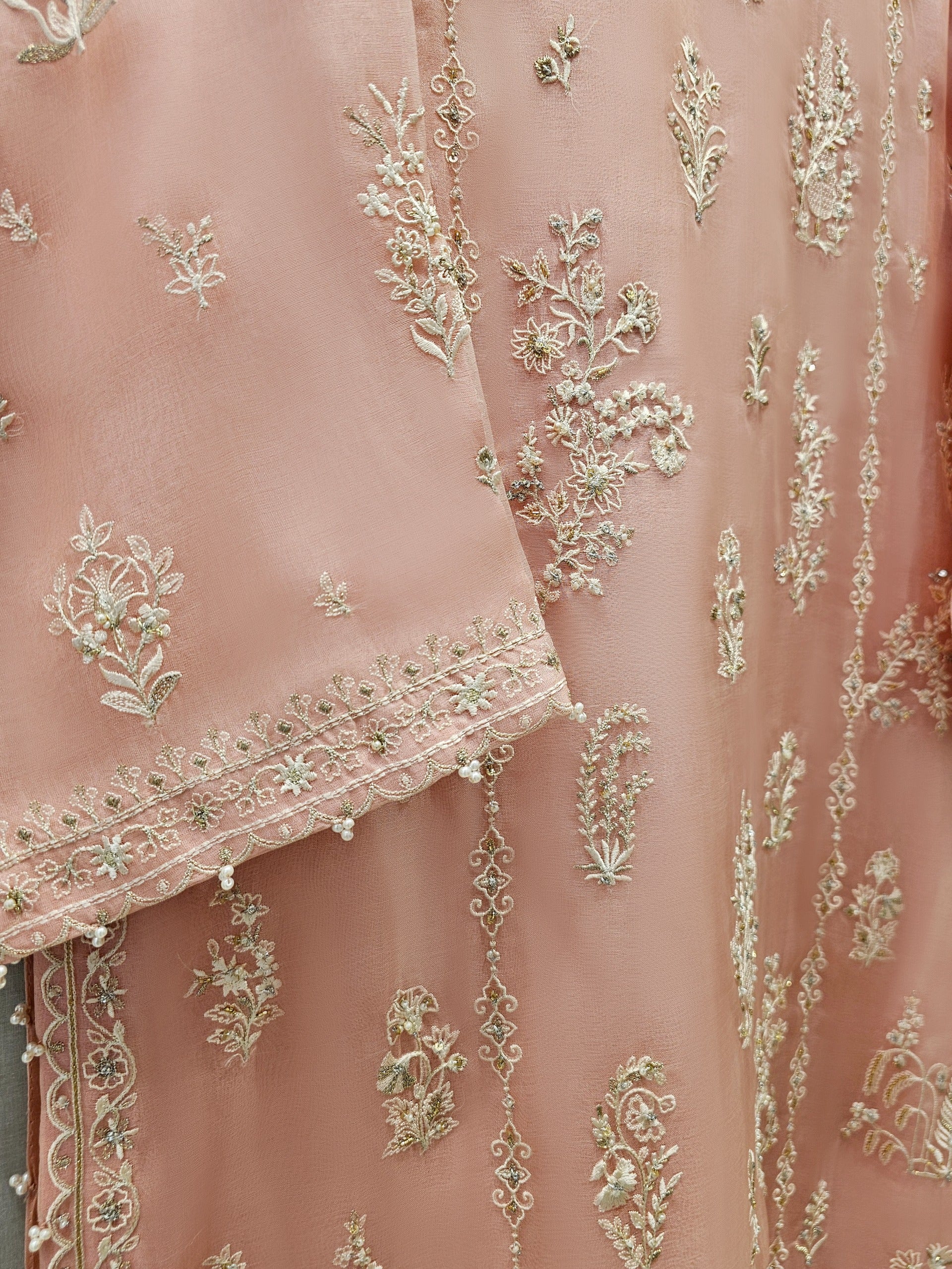 3 Piece - Pure Organza Embroidered Suit S111614 - Image 3