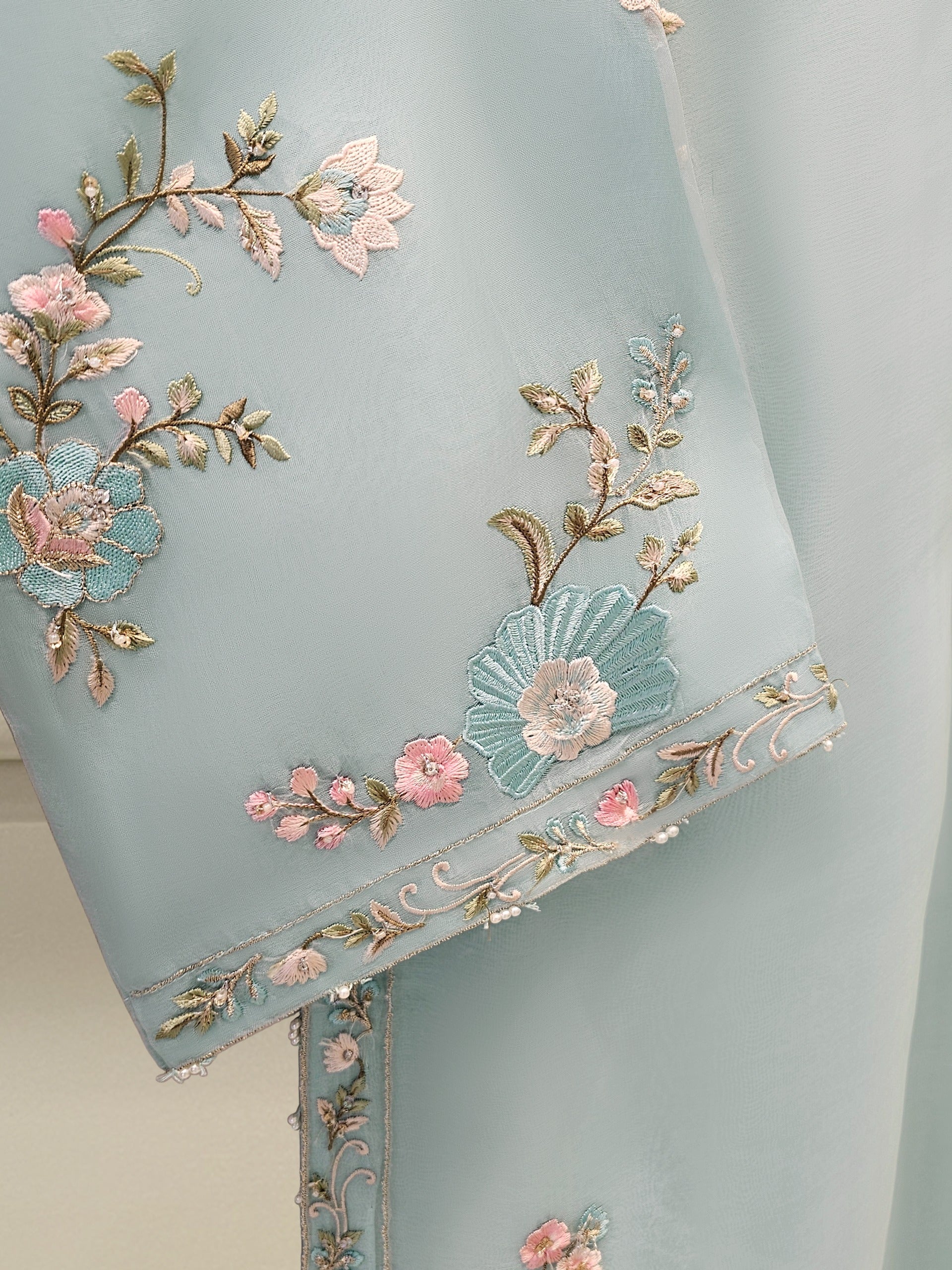 3 Piece - Pure Organza Embroidered Suit S111618 - Image 3