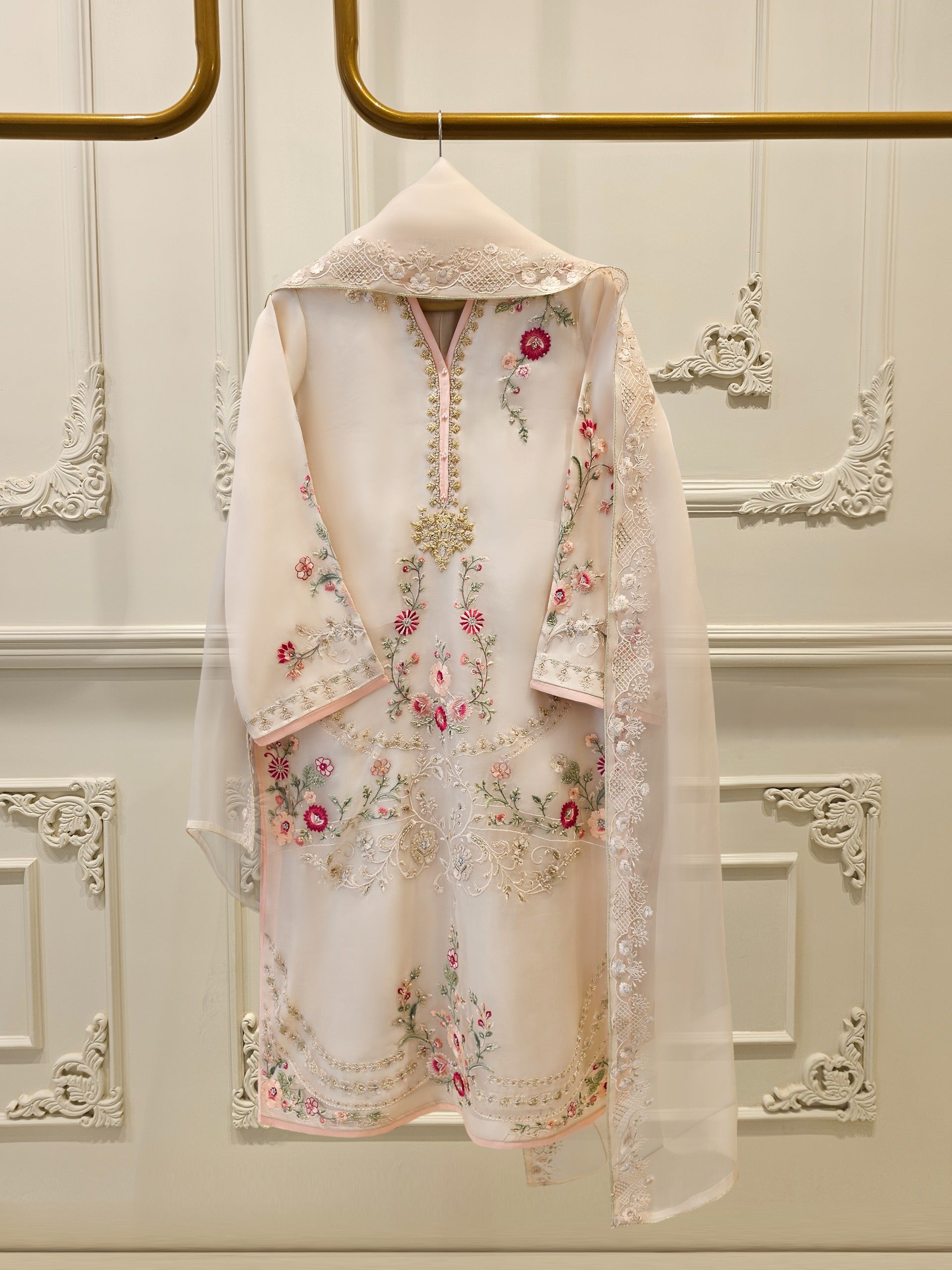3 Piece - Pure Organza Embroidered Suit S111619