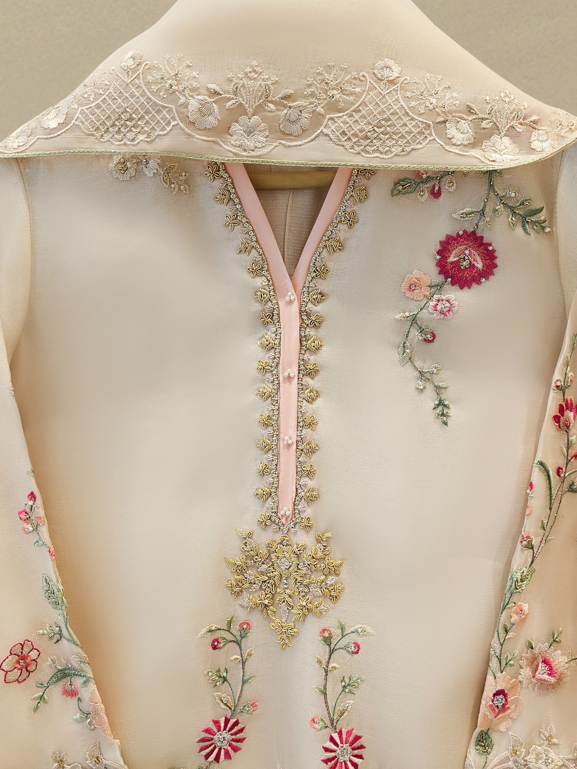3 Piece - Pure Organza Embroidered Suit S111619 - Image 2